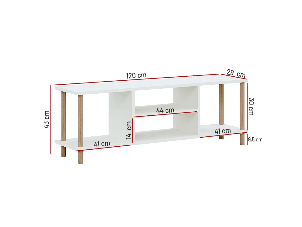 TİVO Modern Televizyon Sehpası 120 cm | Ahşap Ayaklı Raflı Tv Sehpası - Beyaz