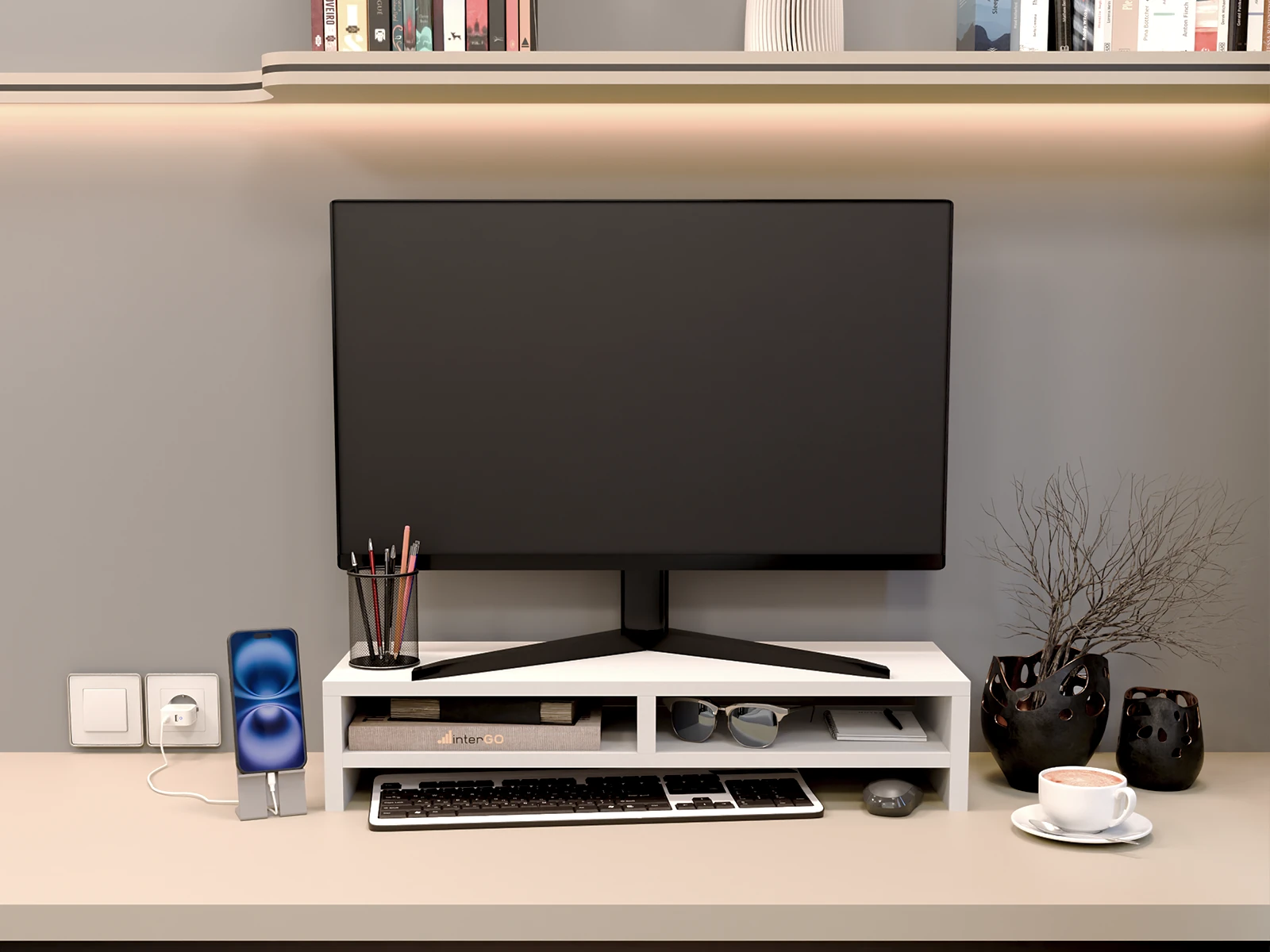 UPPA Masaüstü Organizer Set / TV-Monitör Yükseltici Stand - Beyaz