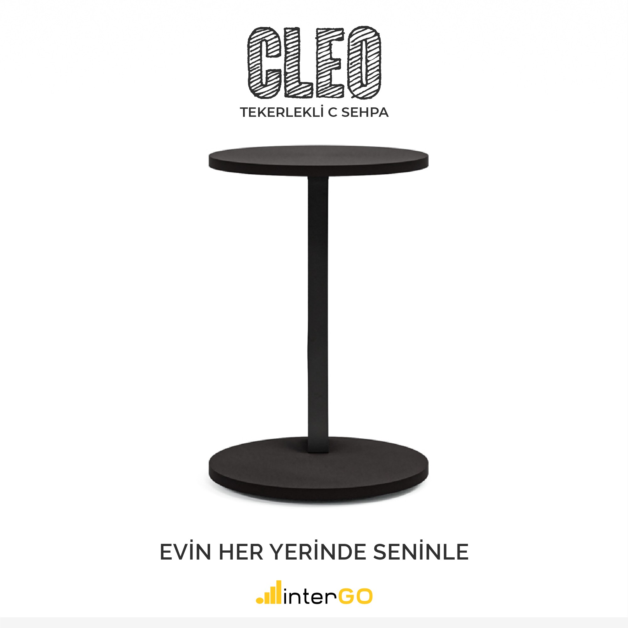 CLEO - Tekerlekli C Yan Sehpa - Siyah