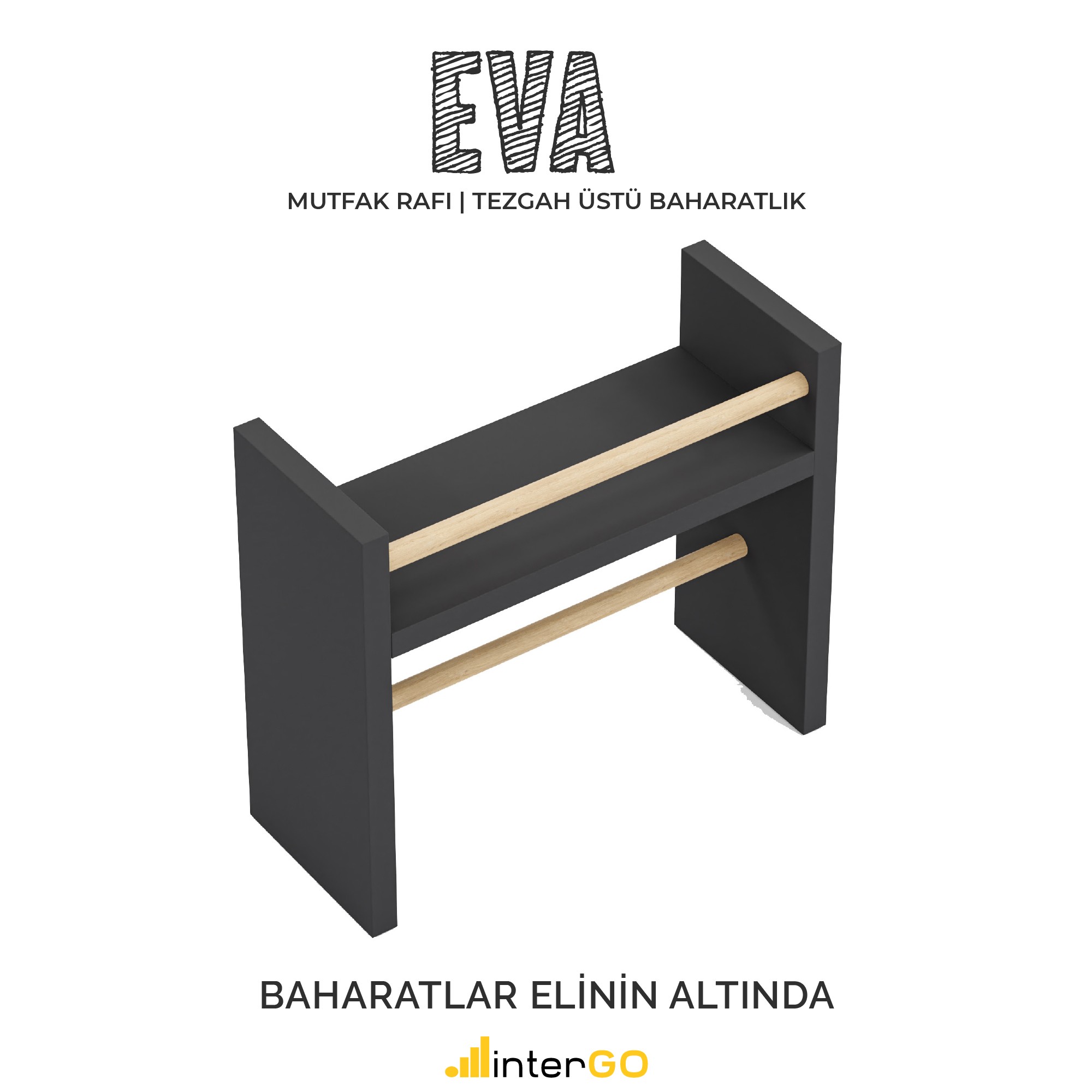 EVA | Mutfak Rafı | Baharatlık | Rulo Havlu Takılabilir | Tezgah Üstü - Antrasit Gri