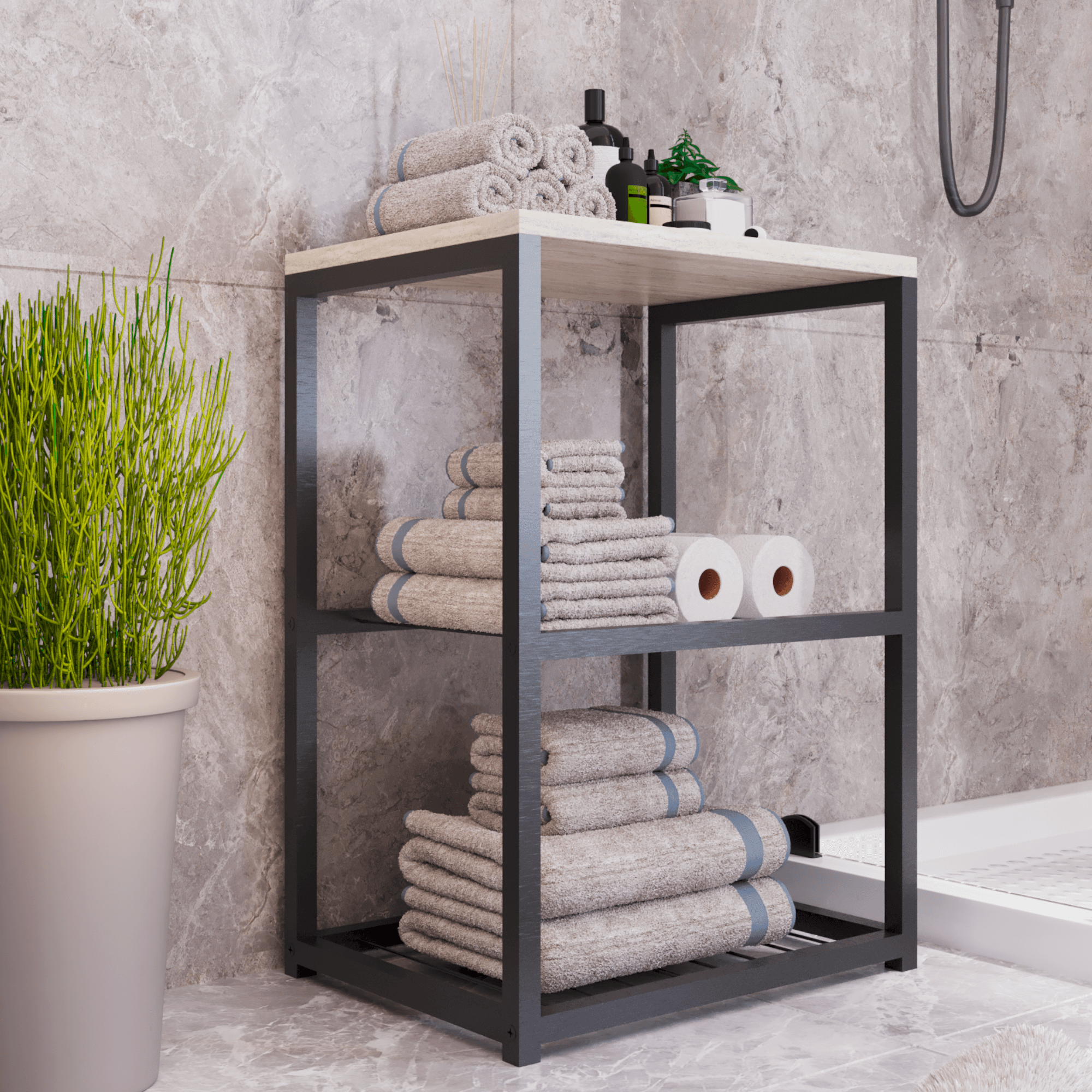 BRAFF Banyo Rafı Organizer Tel Raflı - Traverten