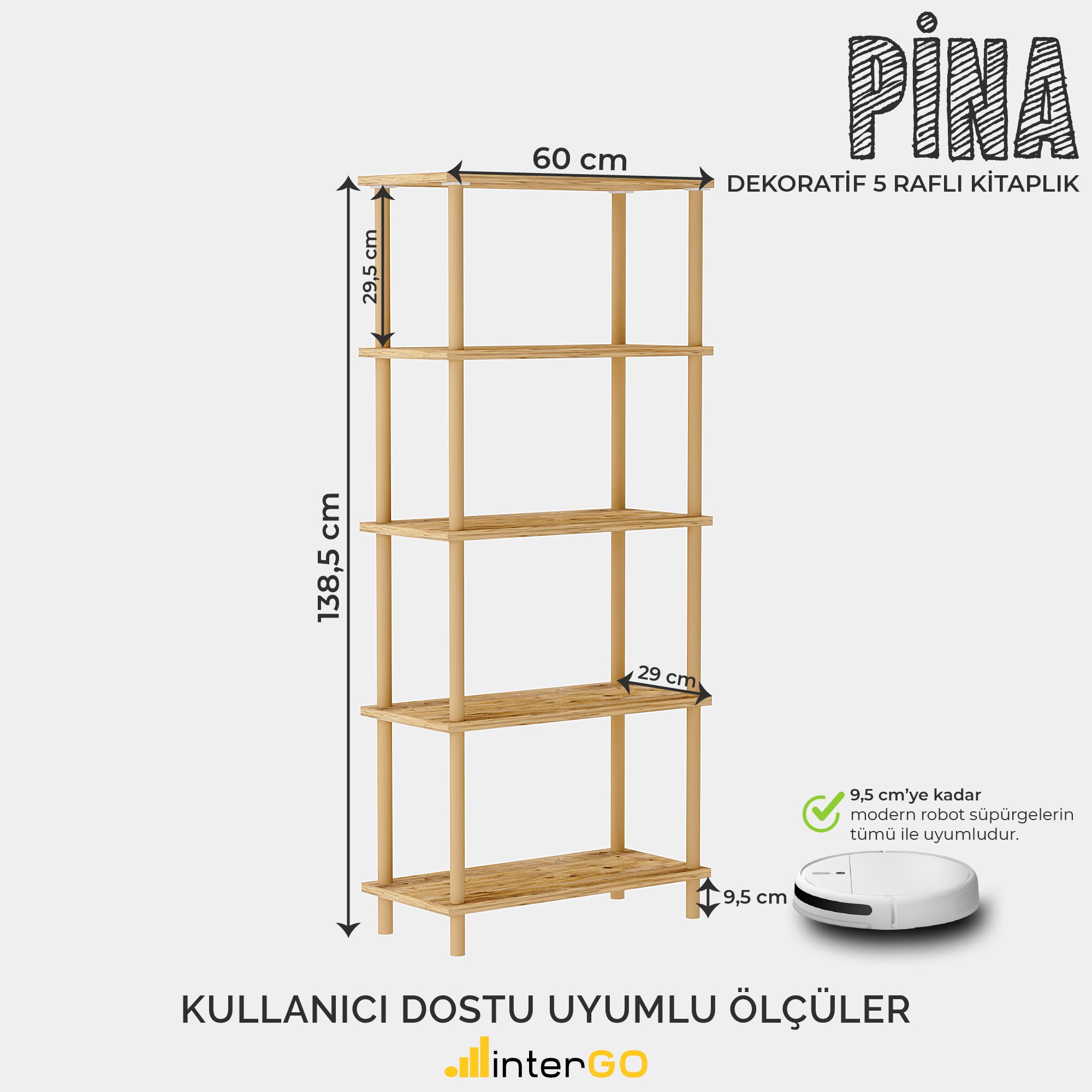 PİNA | Dekoratif Kitaplık | 5 Raflı - Organizer