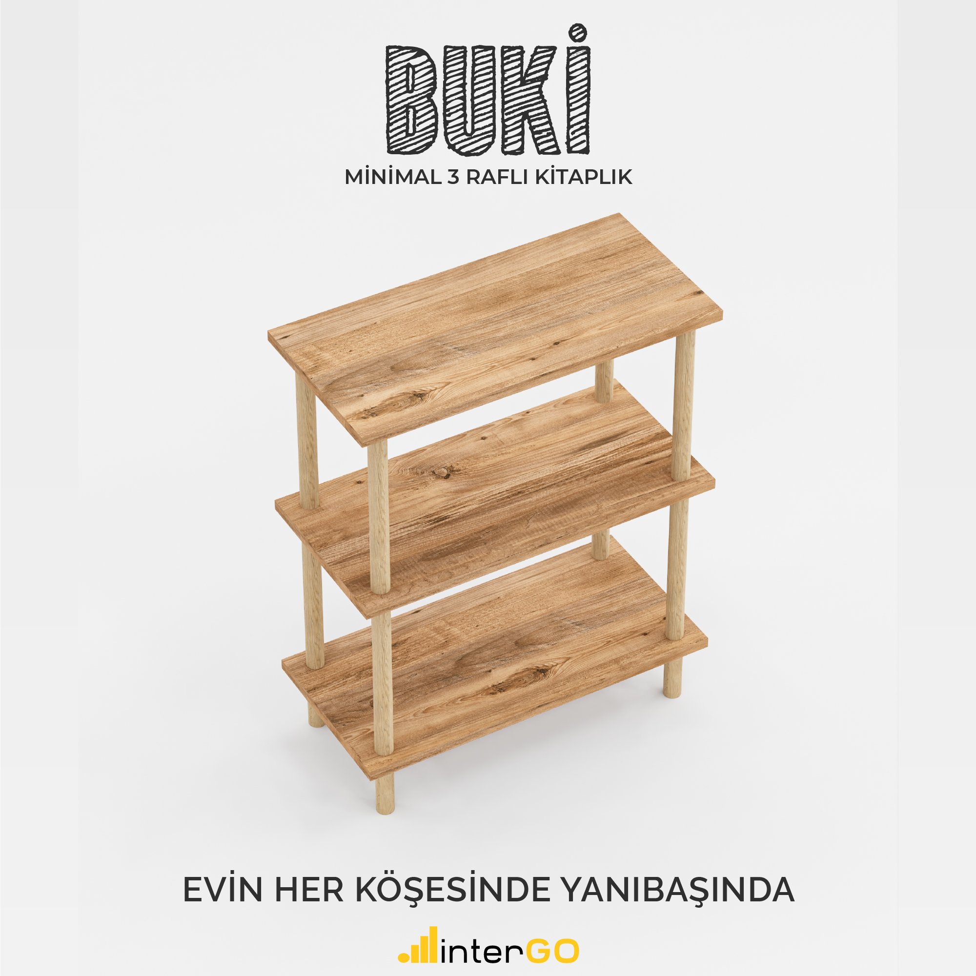 BUKİ | Minimal Kitaplık | 3 Raflı - Organizer