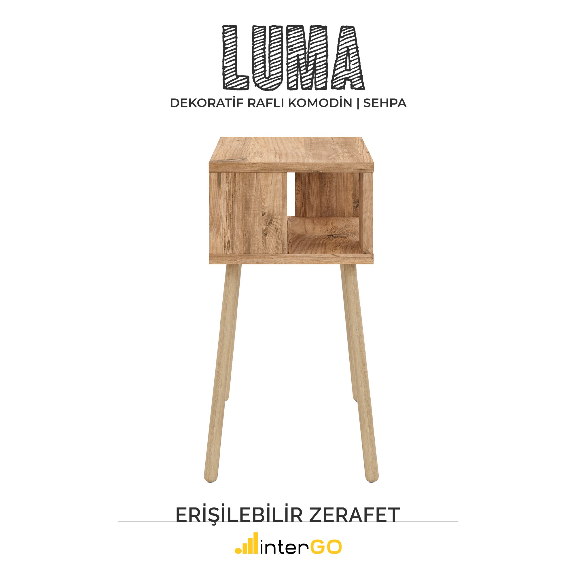 LUMA | Raflı Komodin | Ahşap Ayaklı Dekoratif