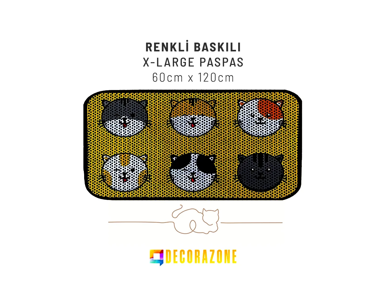 RİGA Baskılı XL Kedi Kumu Paspası | Elekli Kedi Tuvalet Önü Paspası | Renkli Kedi Paspası - Yellow