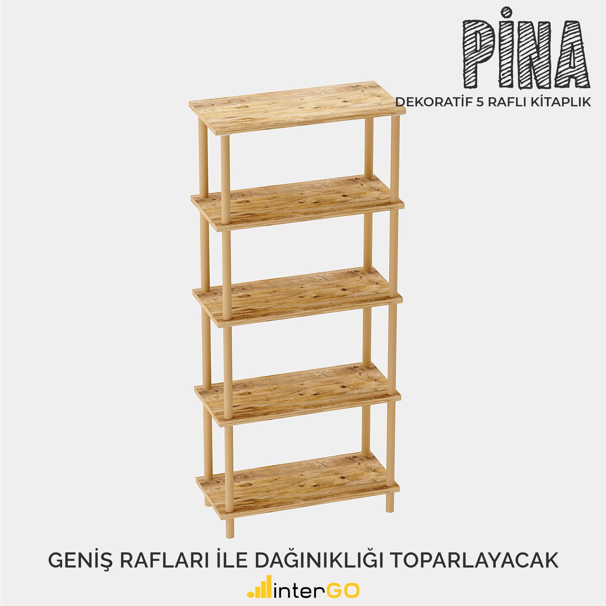 PİNA | Dekoratif Kitaplık | 5 Raflı - Organizer