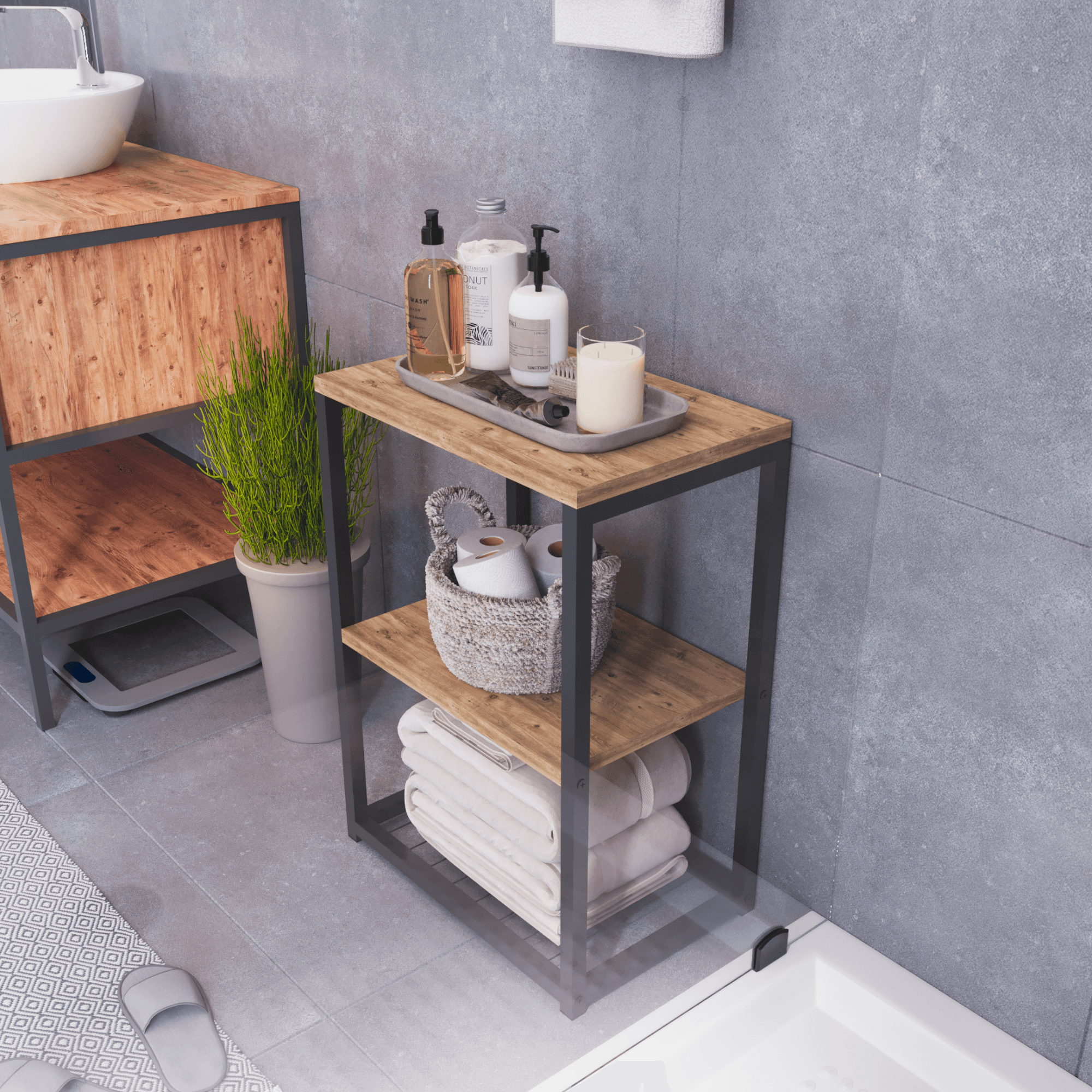 BRİDA Banyo Rafı Ahşap Raflı Çok Amaçlı Organizer