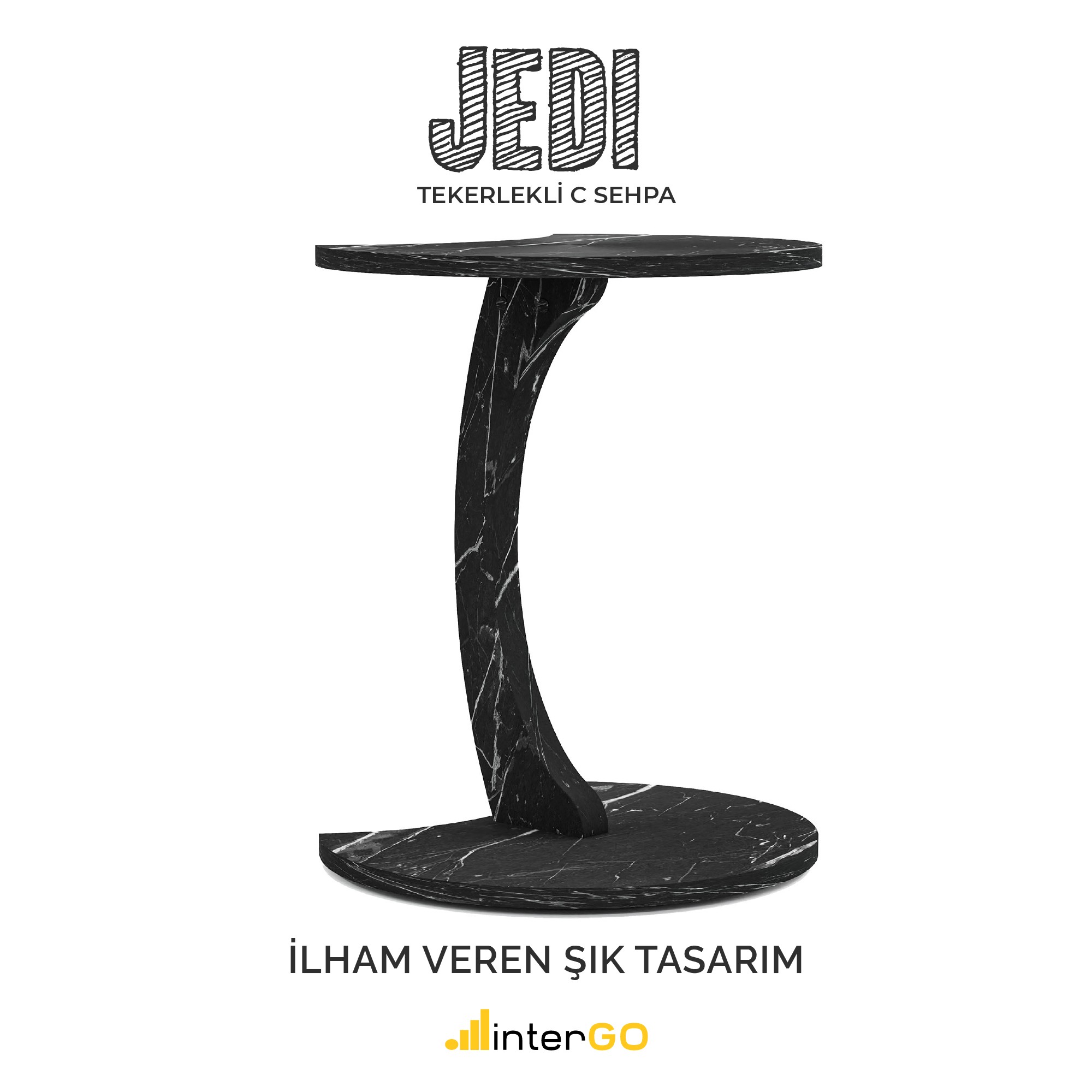 JEDI - Jet Tekerlekli C Sehpa Koltuk Sehpası Yan Sehpa Zigon Sehpa Servis Sehpası - Bendir