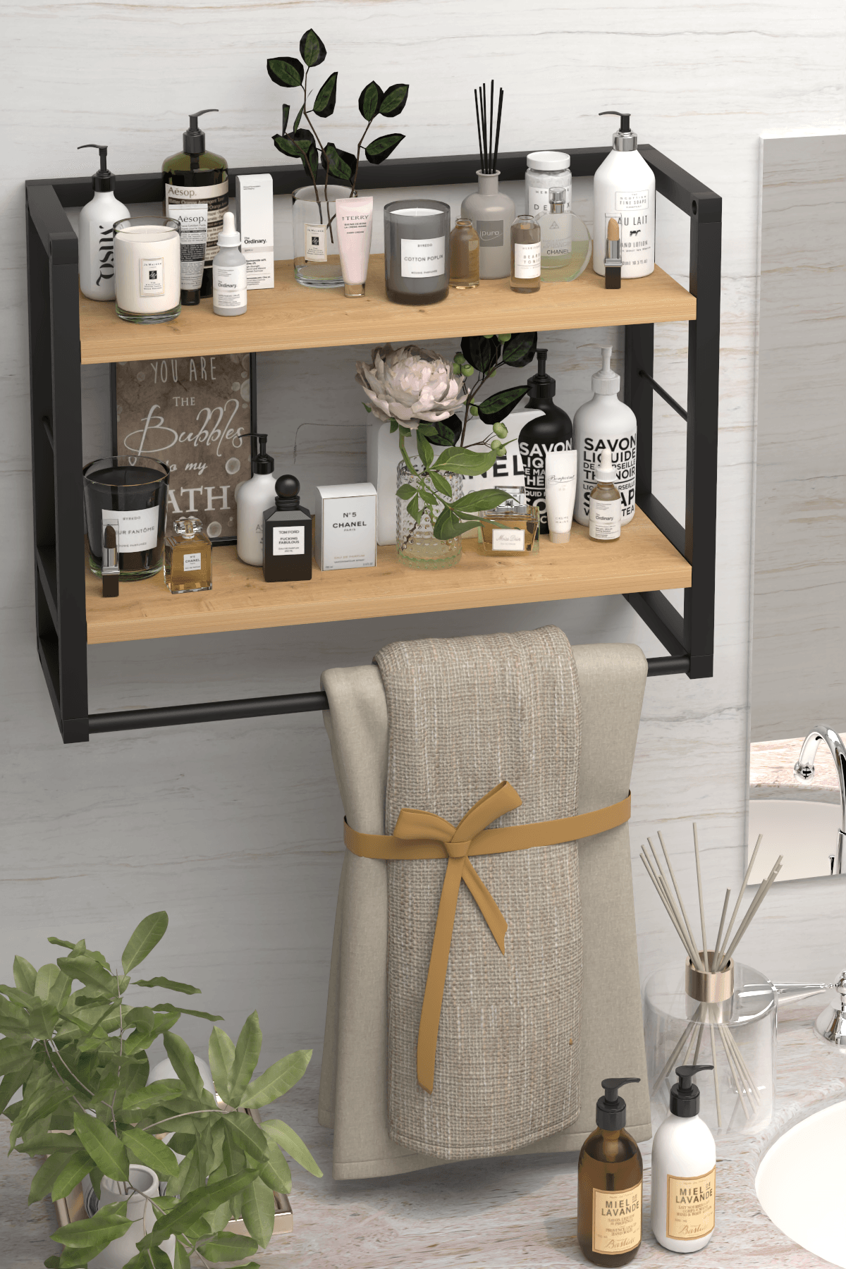 RAFA | 2 Raflı Metal Havluluk | Duvara Monte Banyo Rafı | Metal Organizer Raf