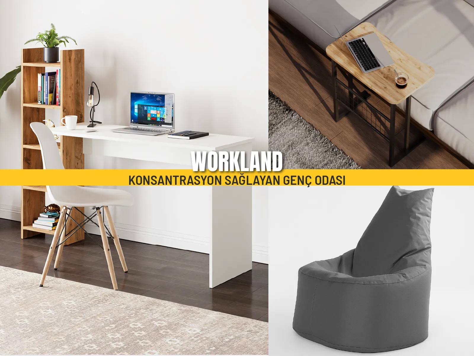 WORKLAND Genç Odası Tasarımı | Çalışma Odaklı Dekorasyon | Tasarım Genç Odası 3 Parça