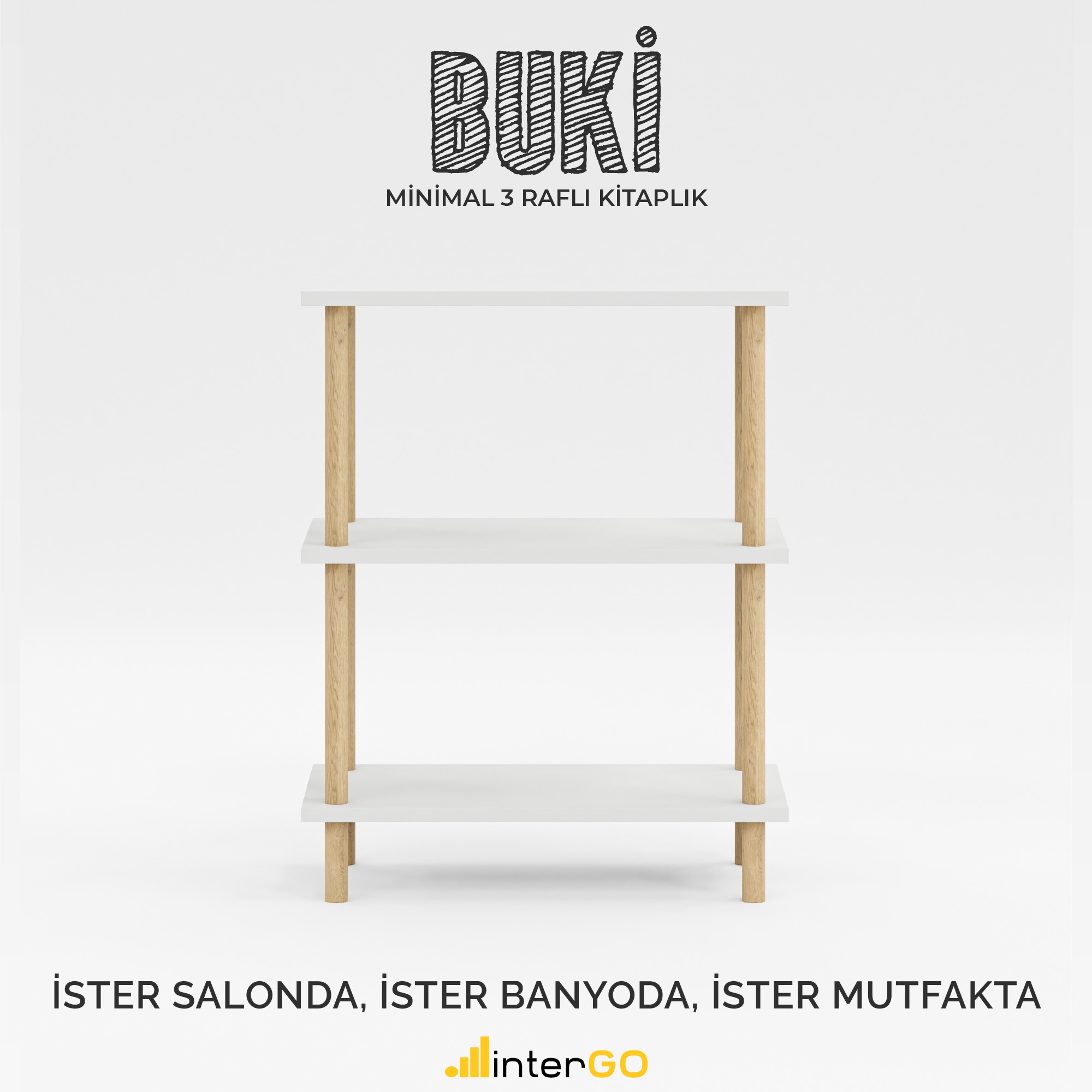 BUKİ İskandinav Kitaplık | 3 Raflı Çok Amaçlı Düzenleyici - Beyaz