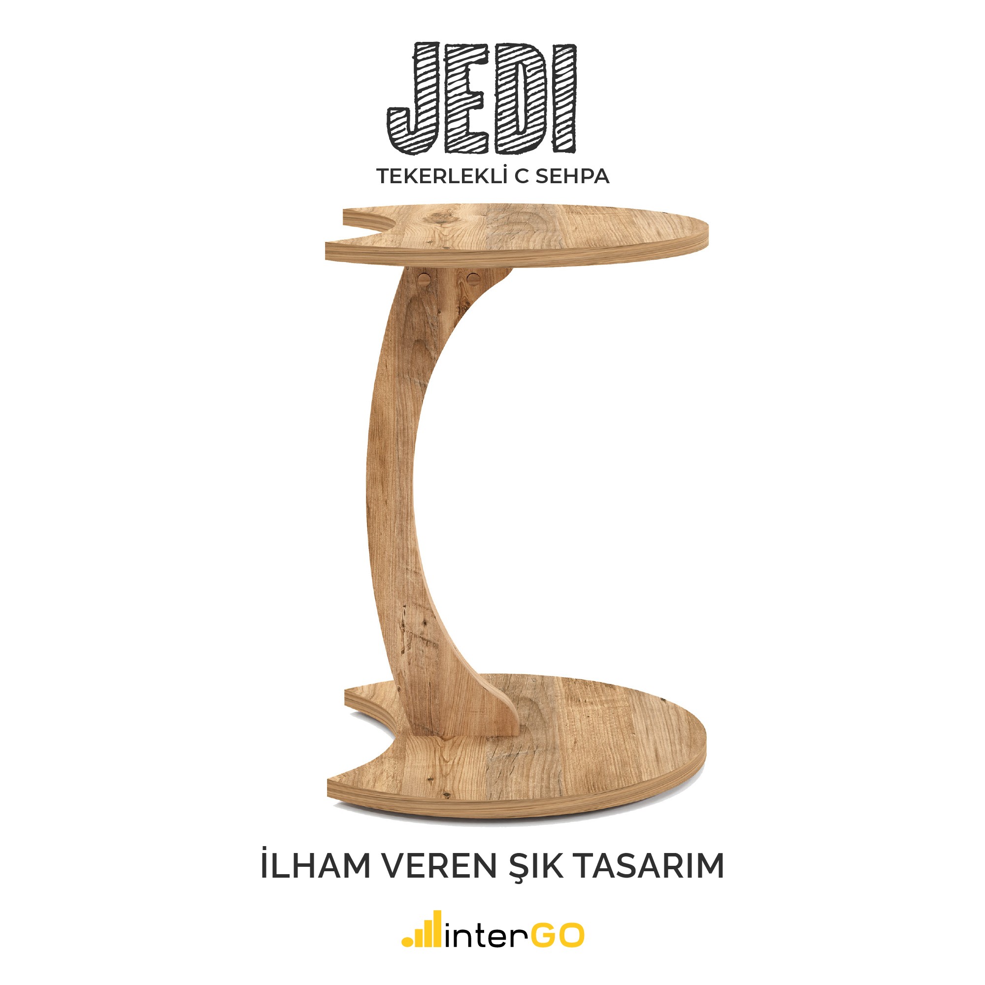 JEDI - Jet Tekerlekli C Sehpa Koltuk Sehpası Yan Sehpa Zigon Sehpa Servis Sehpası - Atlantik Çam