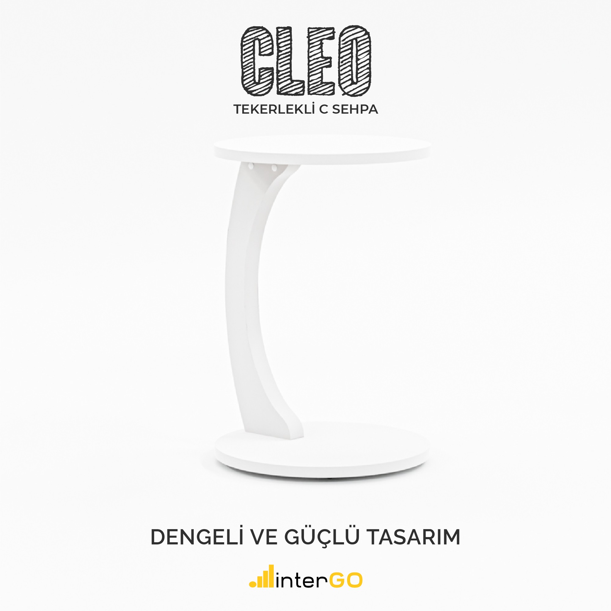 CLEO - Tekerlekli C Yan Sehpa - Beyaz