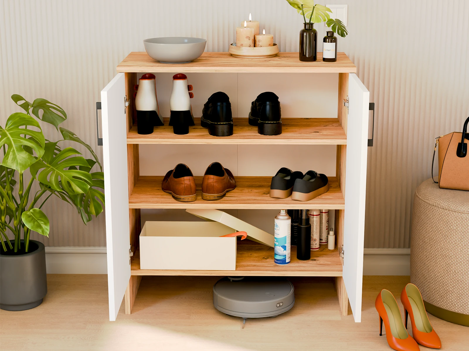 RETRO Çok Amaçlı Dolap | MDF Çift Kapak | Ayakkabılık, Kiler Dolabı, Mutfak Dolabı