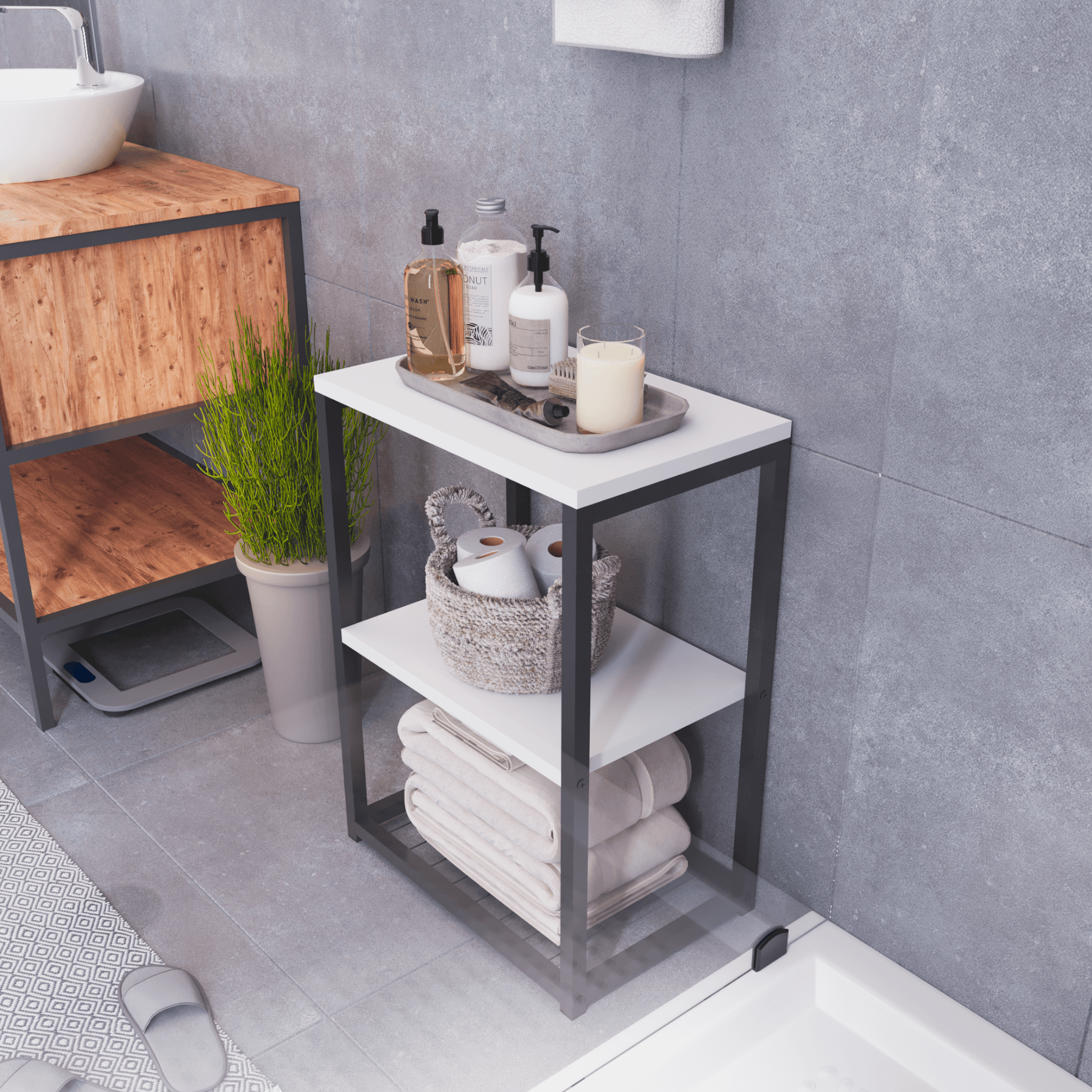 BRİDA | Banyo Dolabı Organizer | Ahşap Raflı - Beyaz