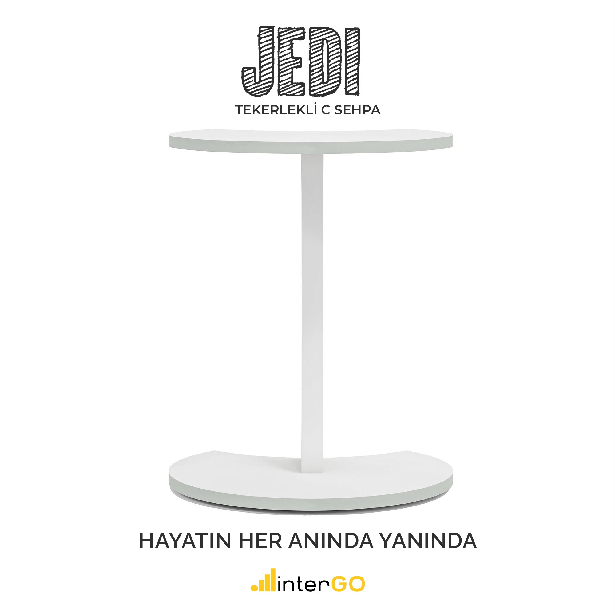 JEDI - Jet Tekerlekli C Sehpa Koltuk Sehpası Yan Sehpa Zigon Sehpa Servis Sehpası - Beyaz