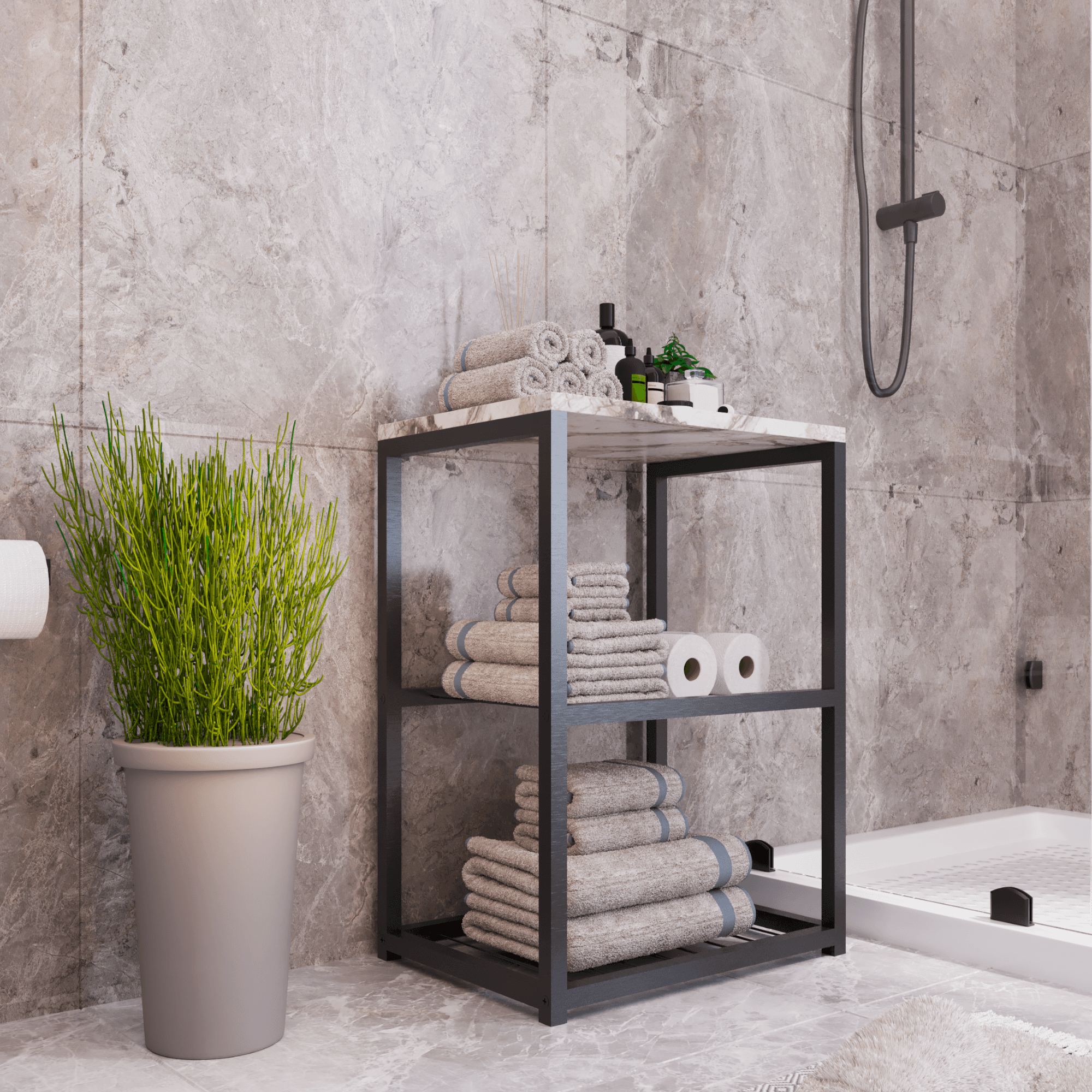 BRAFF Banyo Rafı Organizer Tel Raflı - Beyaz Mermer