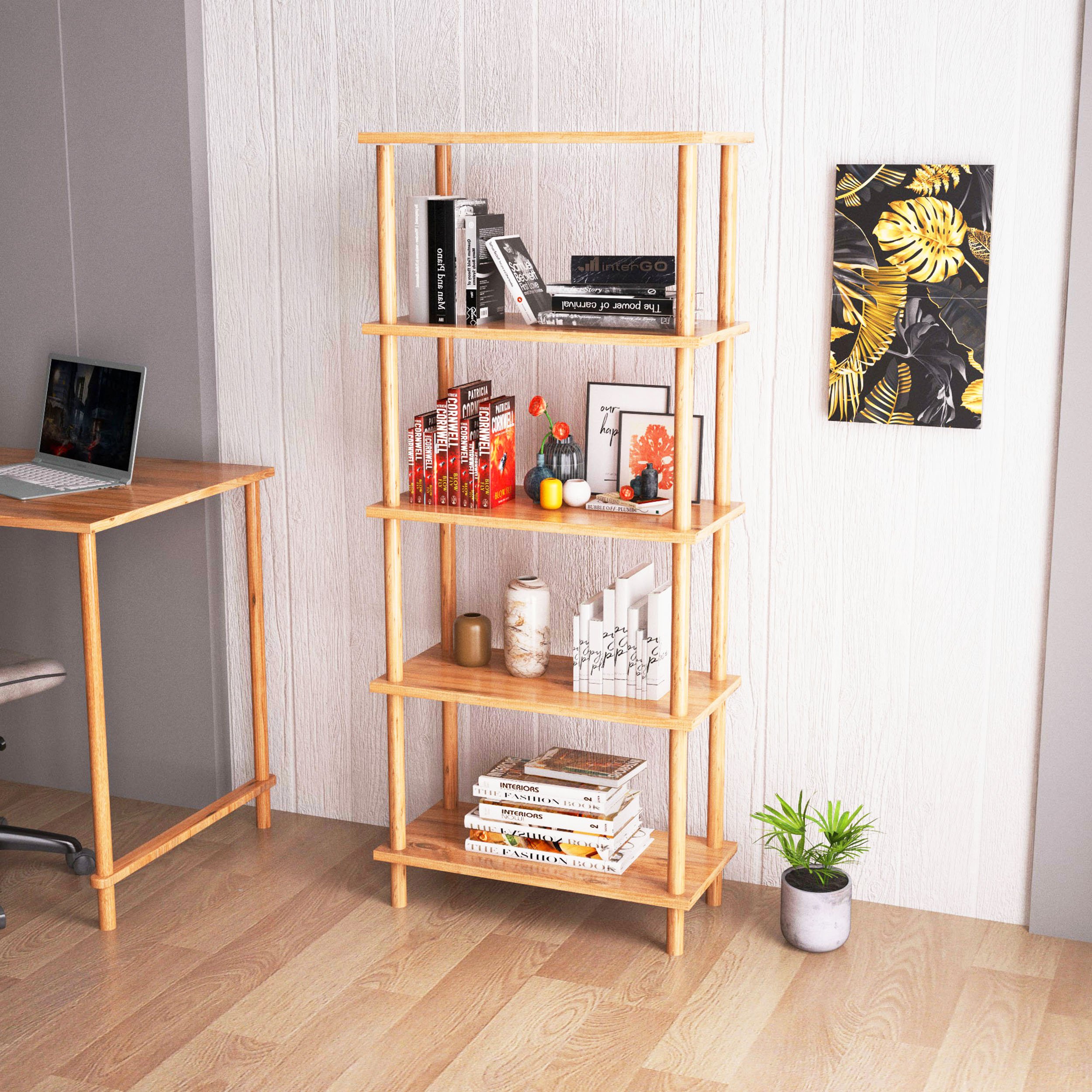 PİNA | Dekoratif Kitaplık | 5 Raflı - Organizer - Atlantik Çam