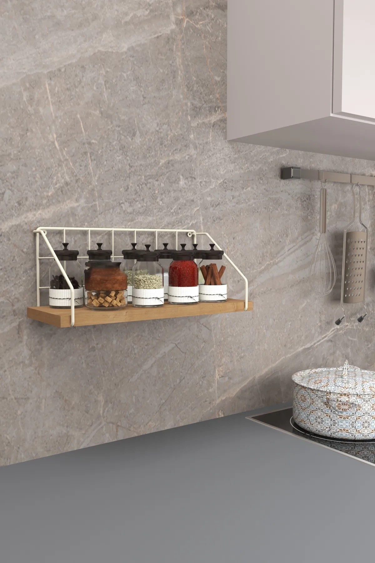 MİTA | Metal Duvar Rafı | Dekoratif Duvar Rafı | Mutfak Banyo Rafı - Bej