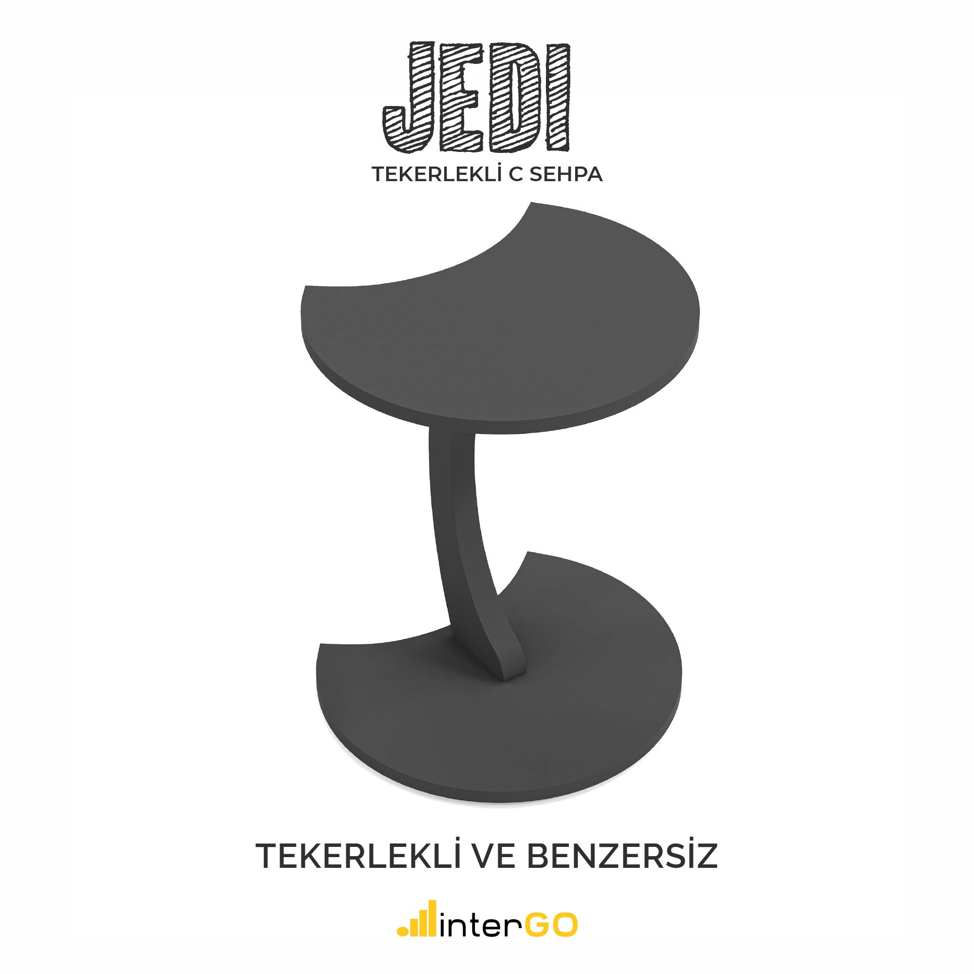 JEDI - Jet Tekerlekli C Sehpa Koltuk Sehpası Yan Sehpa Zigon Sehpa Servis Sehpası - Antrasit Gri