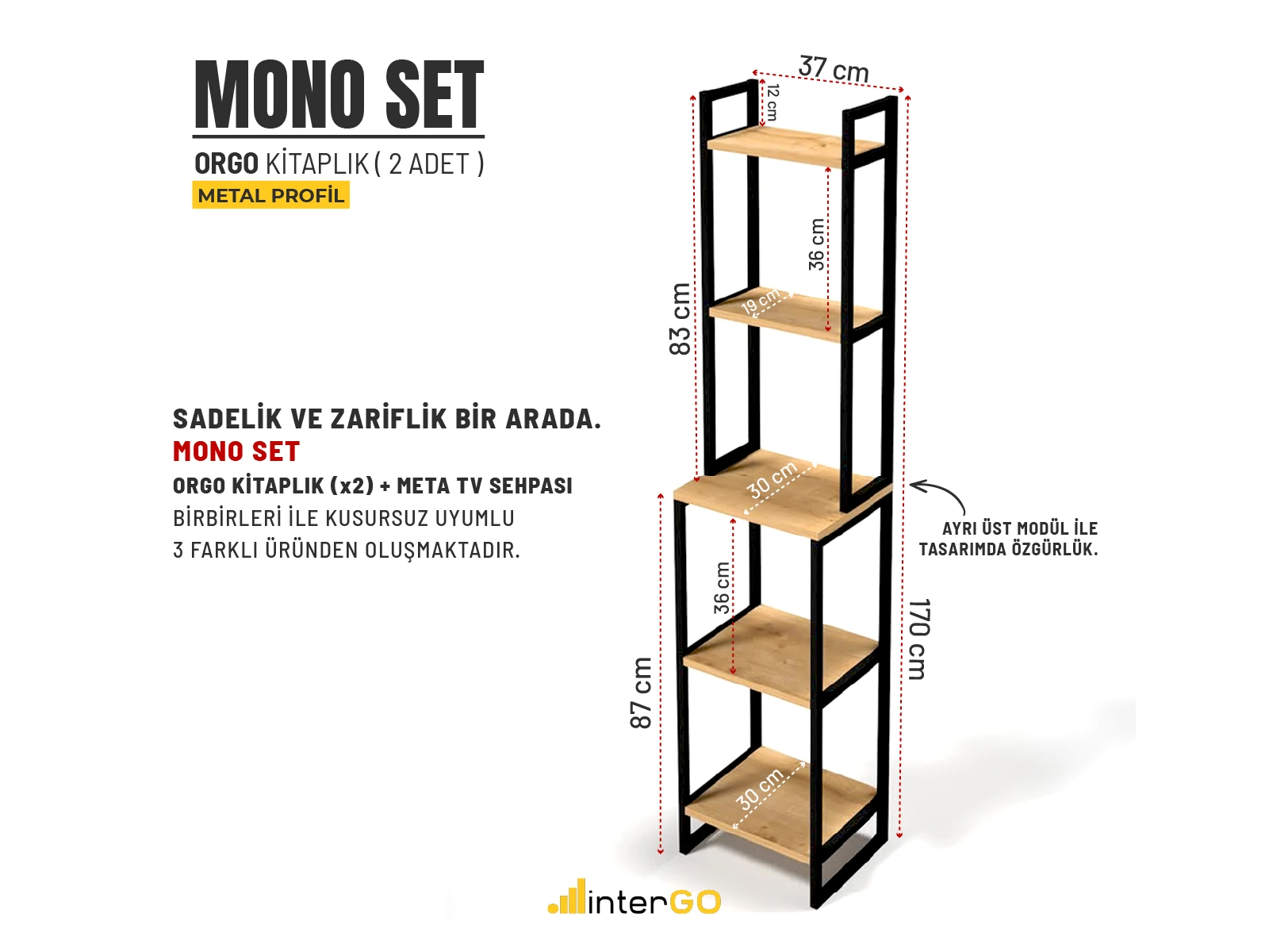 MONO Metal Tv Ünitesi Seti - Metal Tv Sehpası ve Kitaplık Set