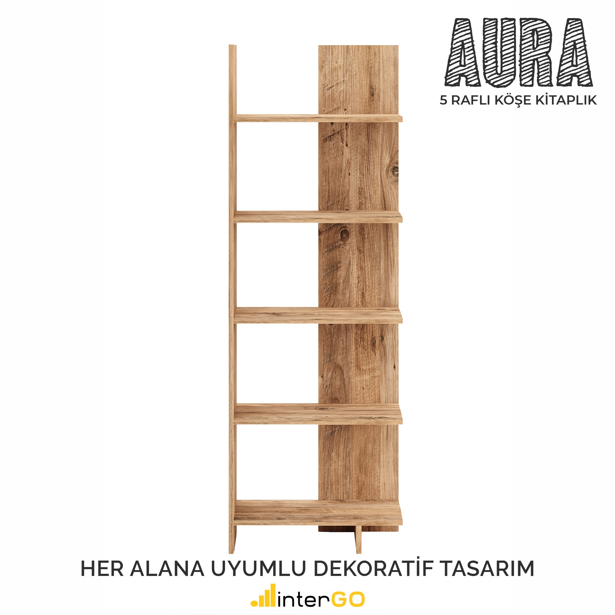 AURA | Köşe Kitaplık| 5 Raflı - Organizer