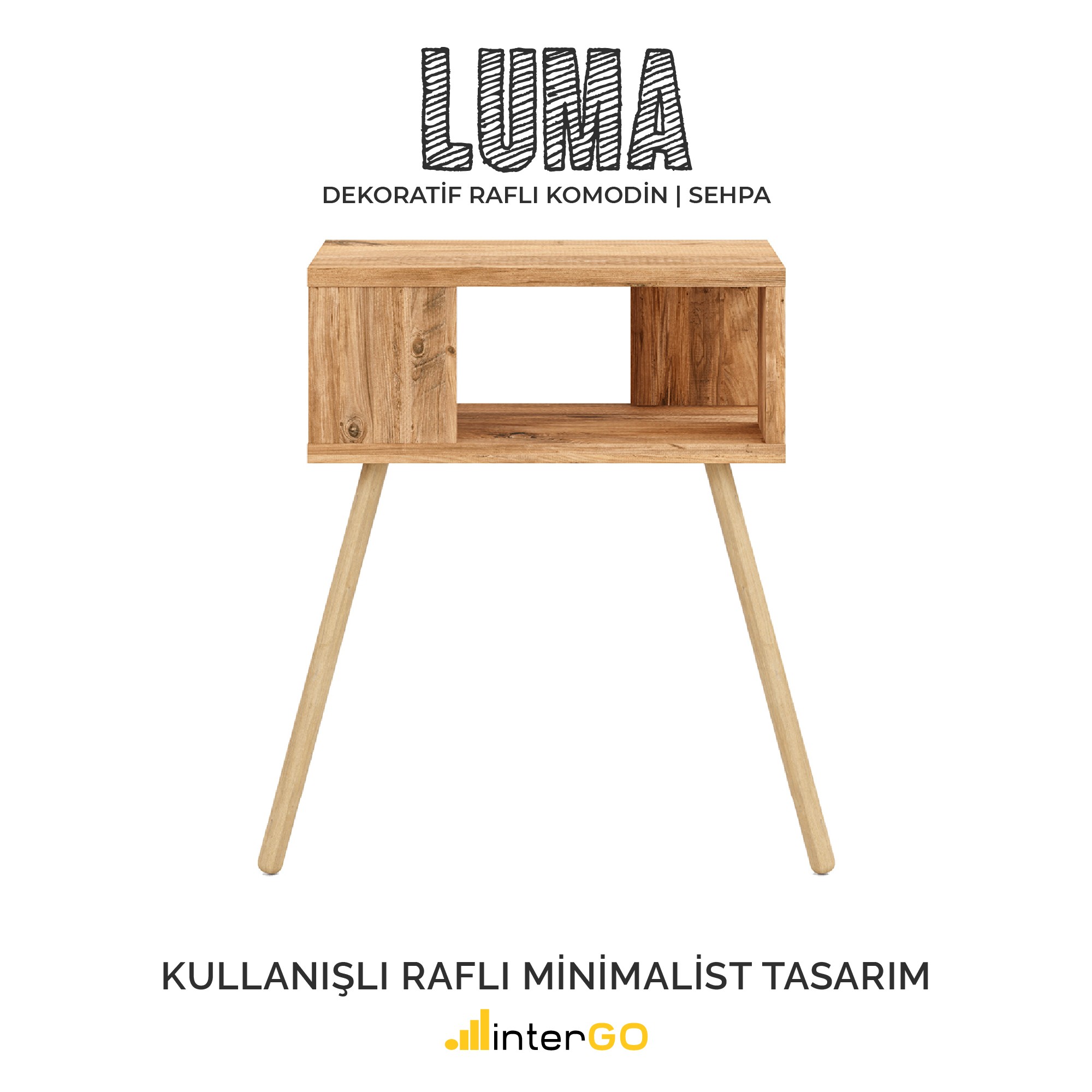 LUMA | Raflı Komodin | Ahşap Ayaklı Dekoratif
