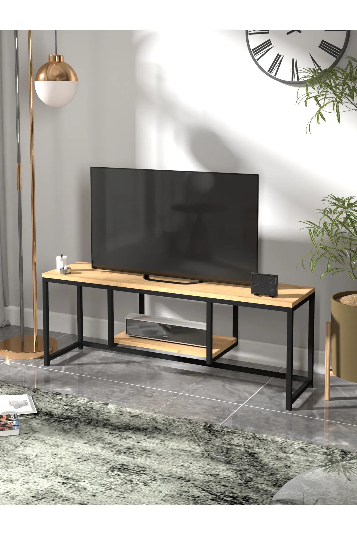 META | Metal Tv Sehpası | 120 cm Raflı Tv Ünitesi