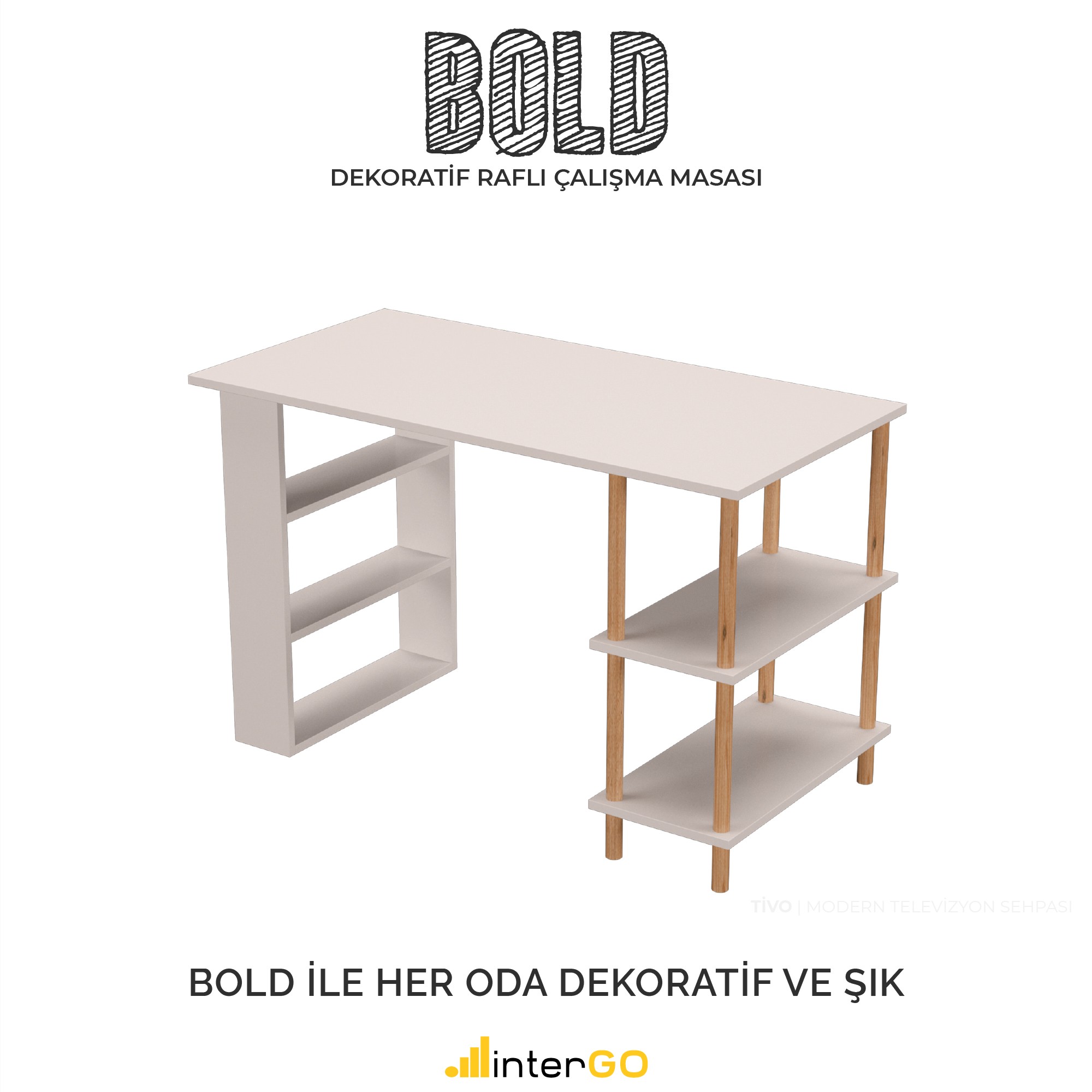 BOLD | Raflı Çalışma Masası - Beyaz