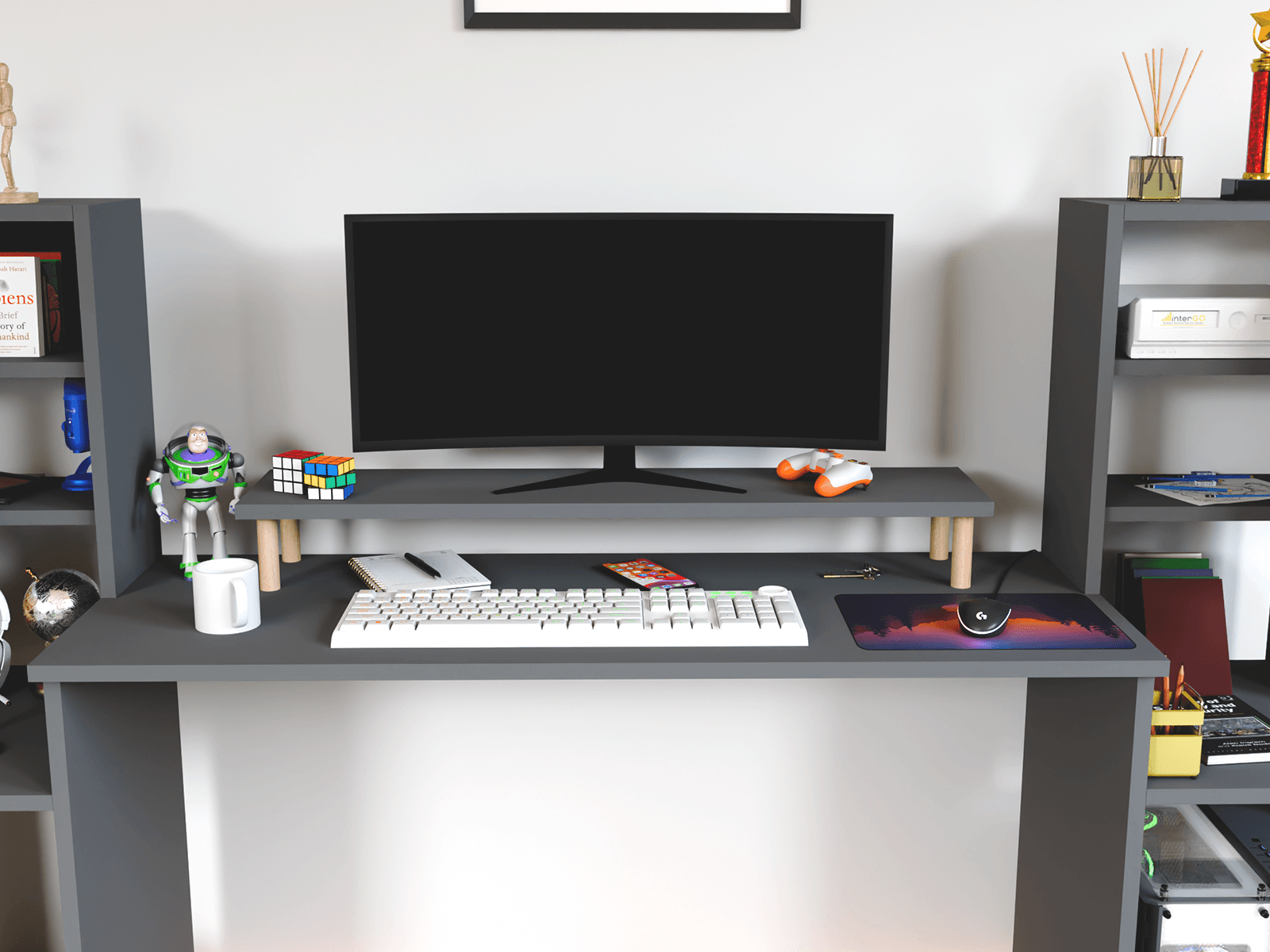 MOYO Monitör / TV Yükseltici Stand | Ağaç Ayaklı - Antrasit