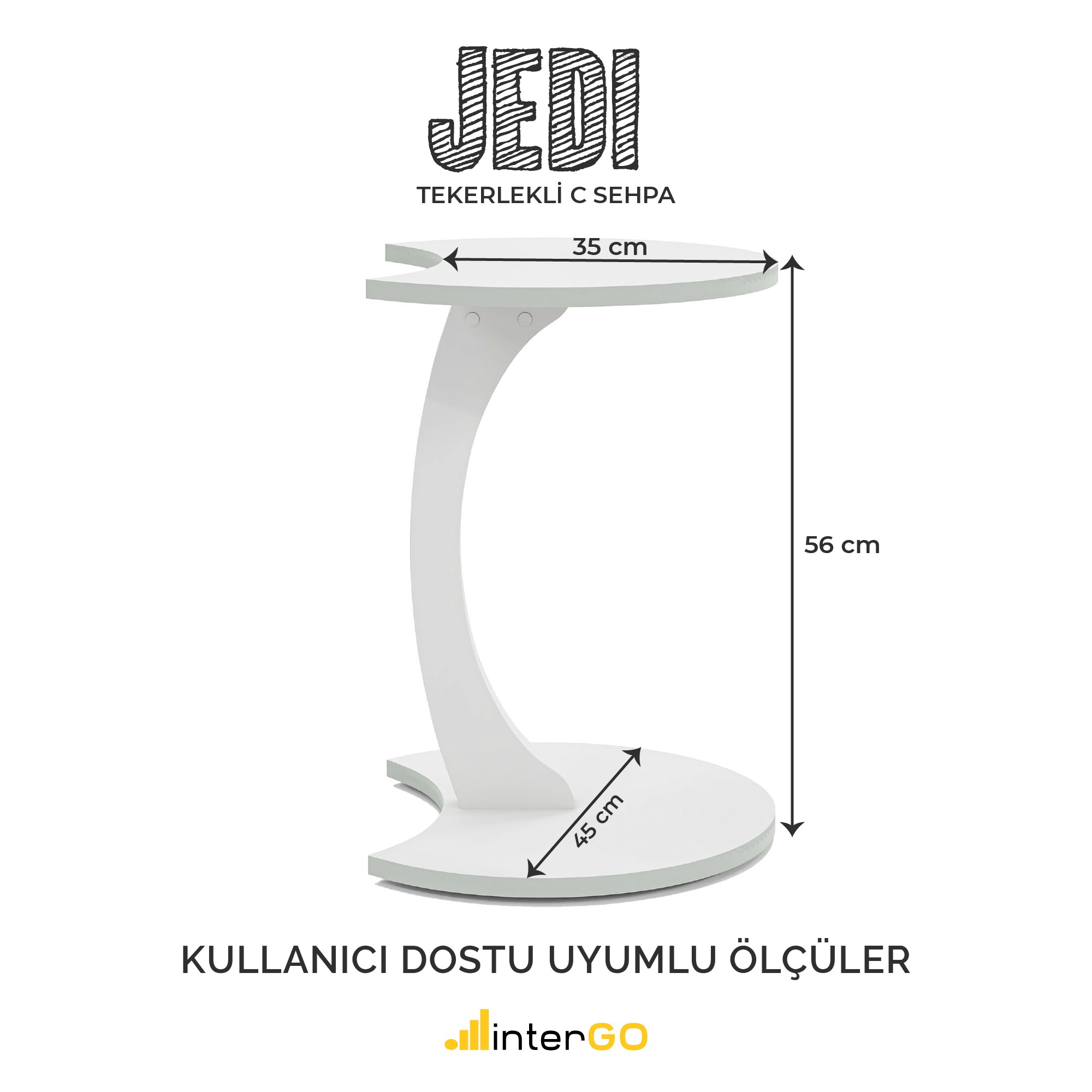 JEDI - Jet Tekerlekli C Sehpa Koltuk Sehpası Yan Sehpa Zigon Sehpa Servis Sehpası - Beyaz