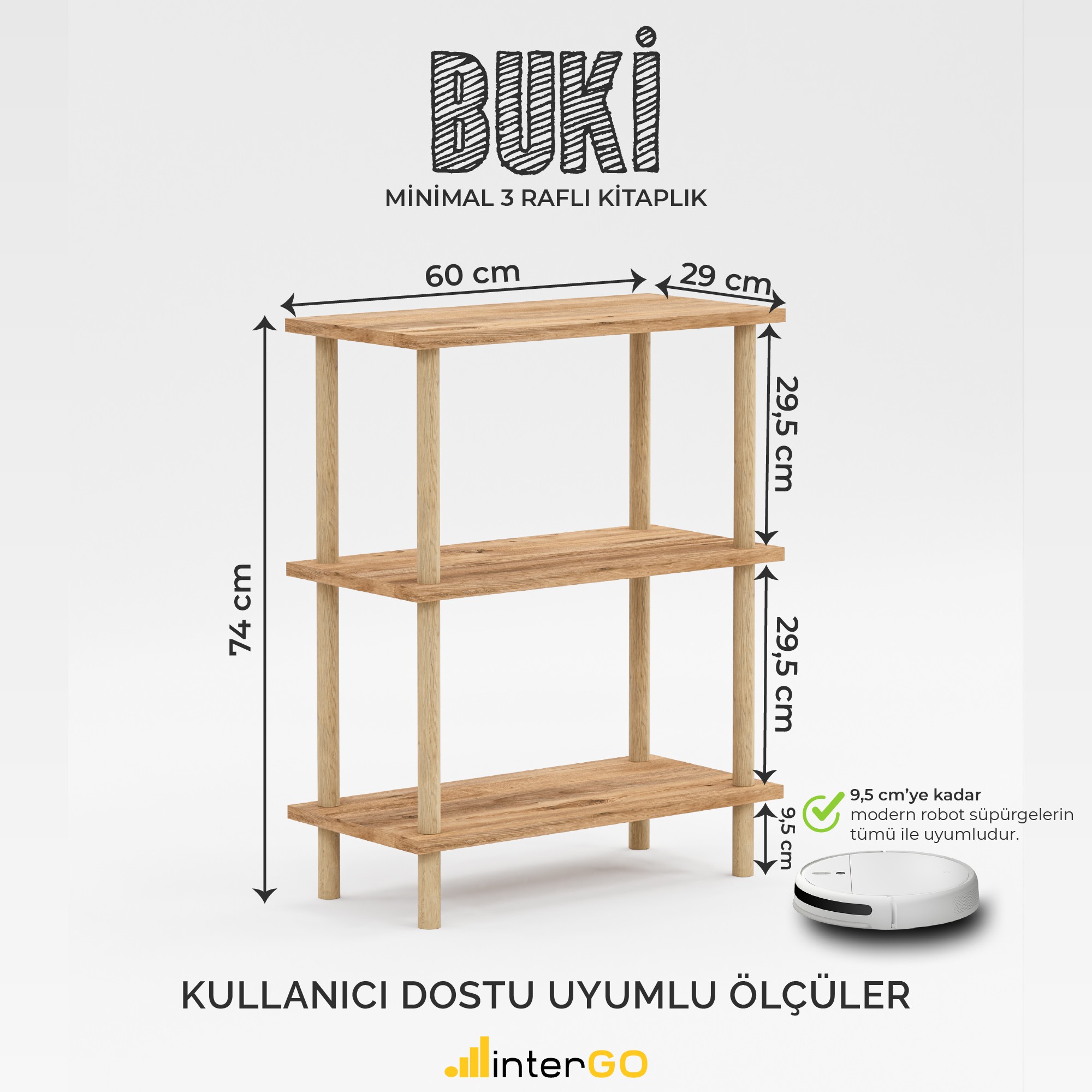 BUKİ | Minimal Kitaplık | 3 Raflı - Organizer