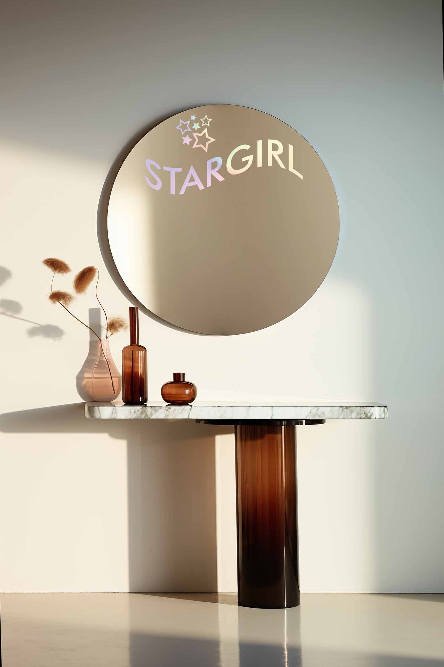 MORA Serisi Yuvarlak Ayna | Dekoratif Ayna | Özel Tasarım Baskılı Ayna - StarGirl