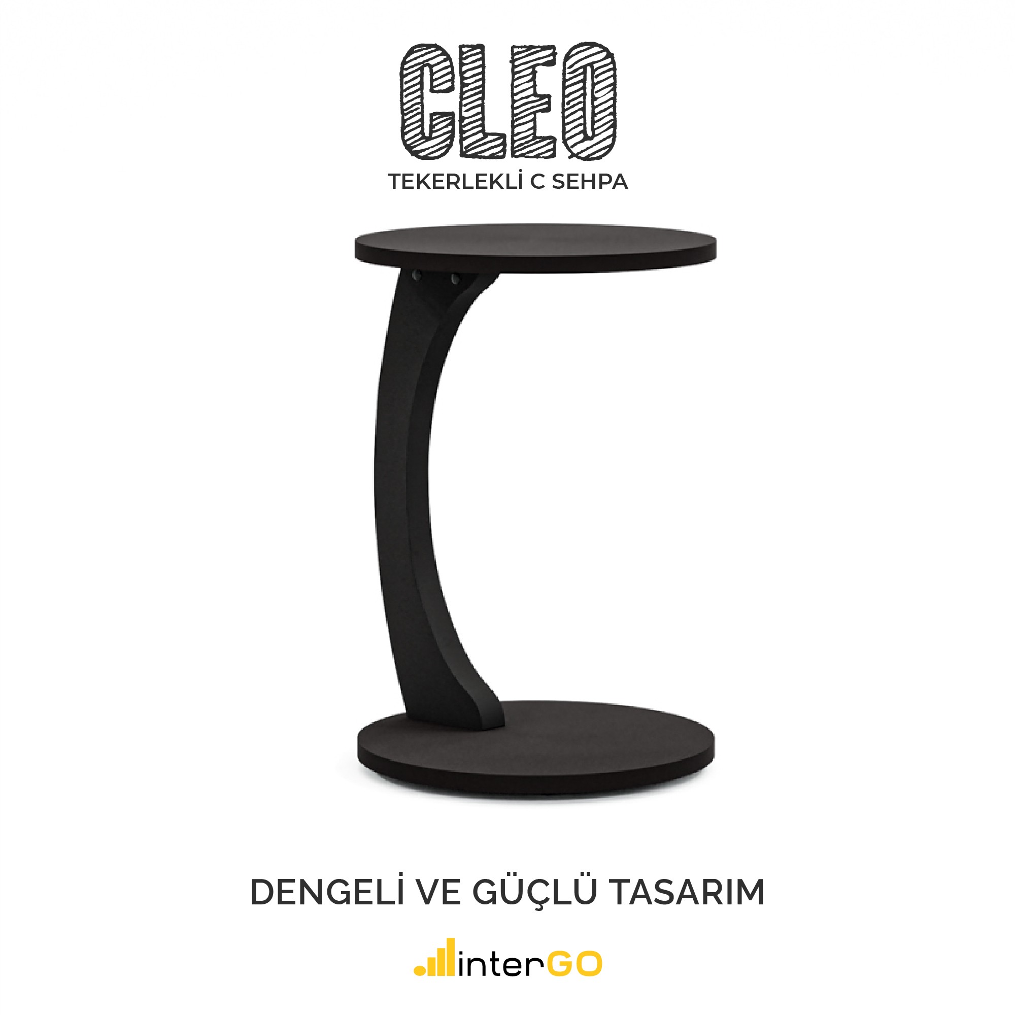 CLEO - Tekerlekli C Yan Sehpa - Siyah