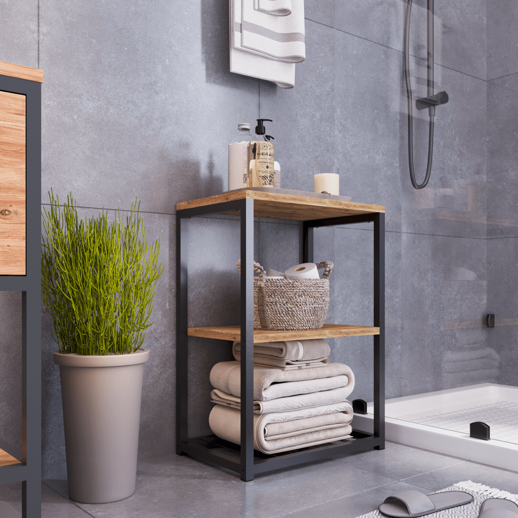 BRİDA Banyo Rafı Ahşap Raflı Çok Amaçlı Organizer - Atlantik Çam
