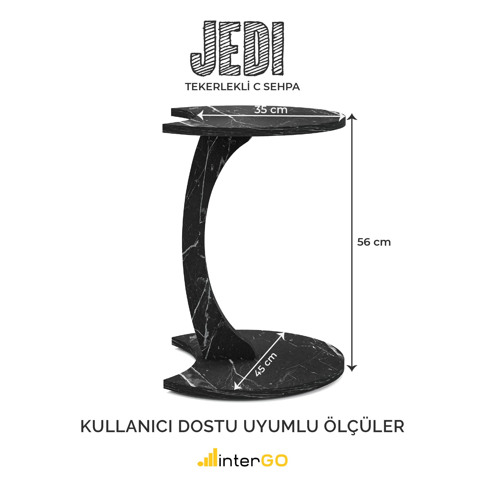 JEDI - Jet Tekerlekli C Sehpa Koltuk Sehpası Yan Sehpa Zigon Sehpa Servis Sehpası - Bendir