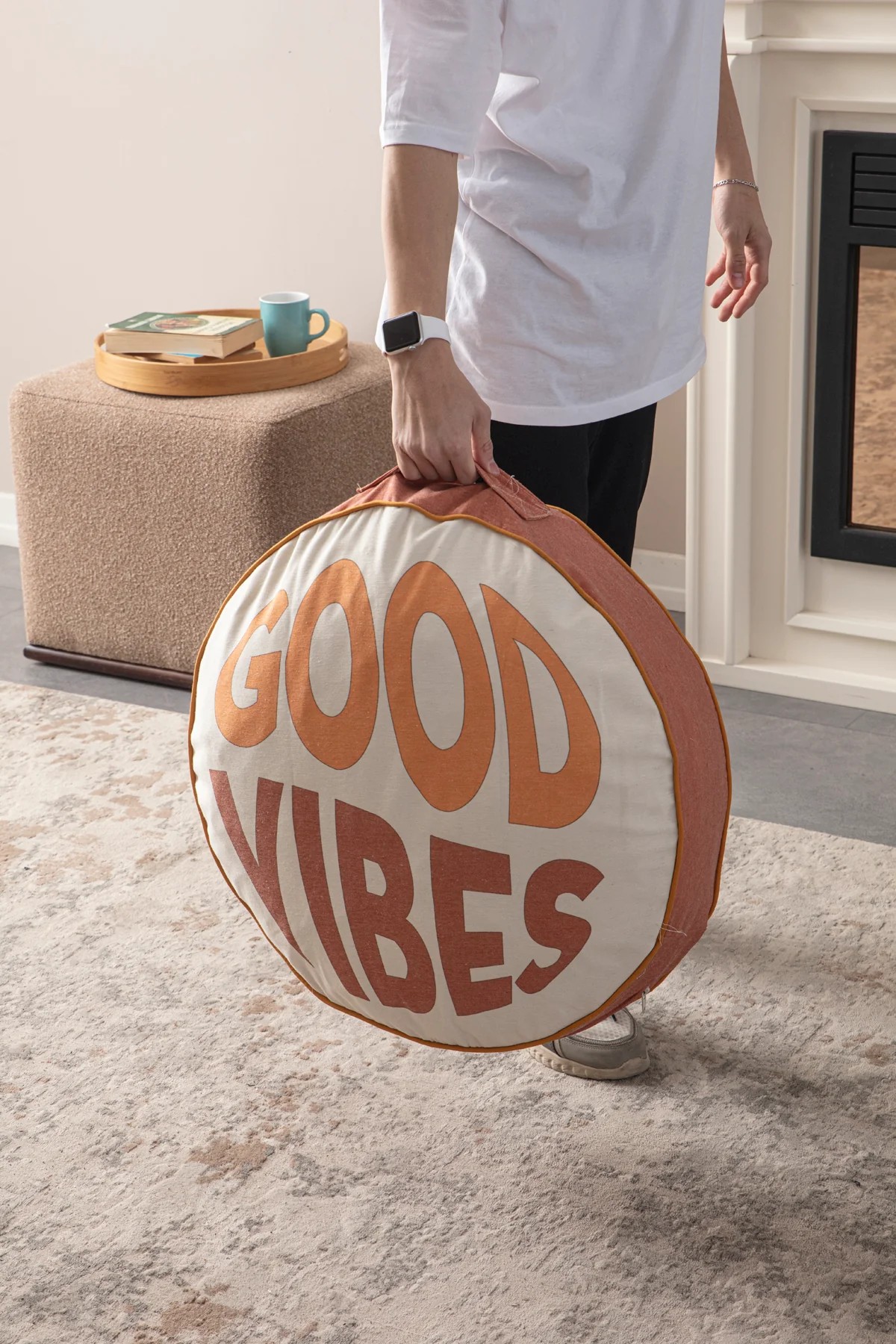 MİNDİ Dekoratif Yer Minderi | Kedi Yatağı | Balkon Yer Minderi | Puf Yastık - Good Vibes