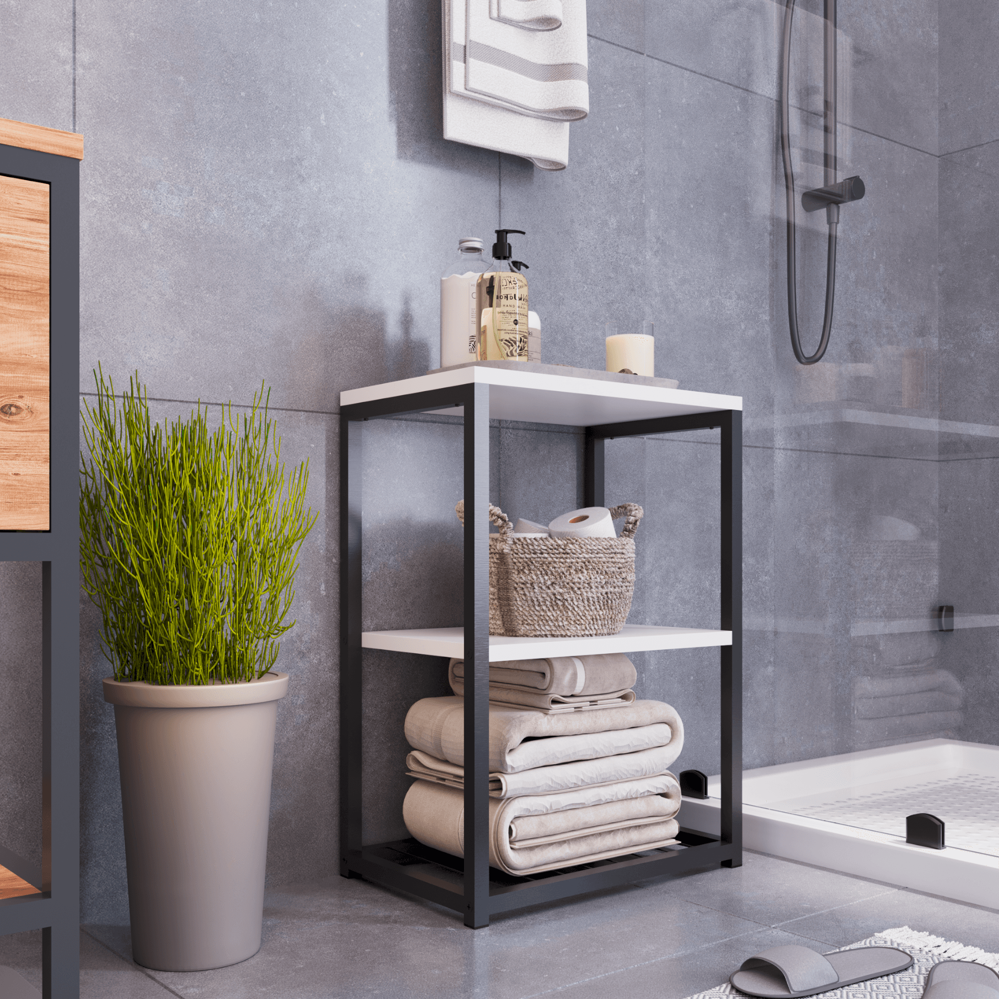BRİDA Banyo Rafı Ahşap Raflı Çok Amaçlı Organizer - Beyaz