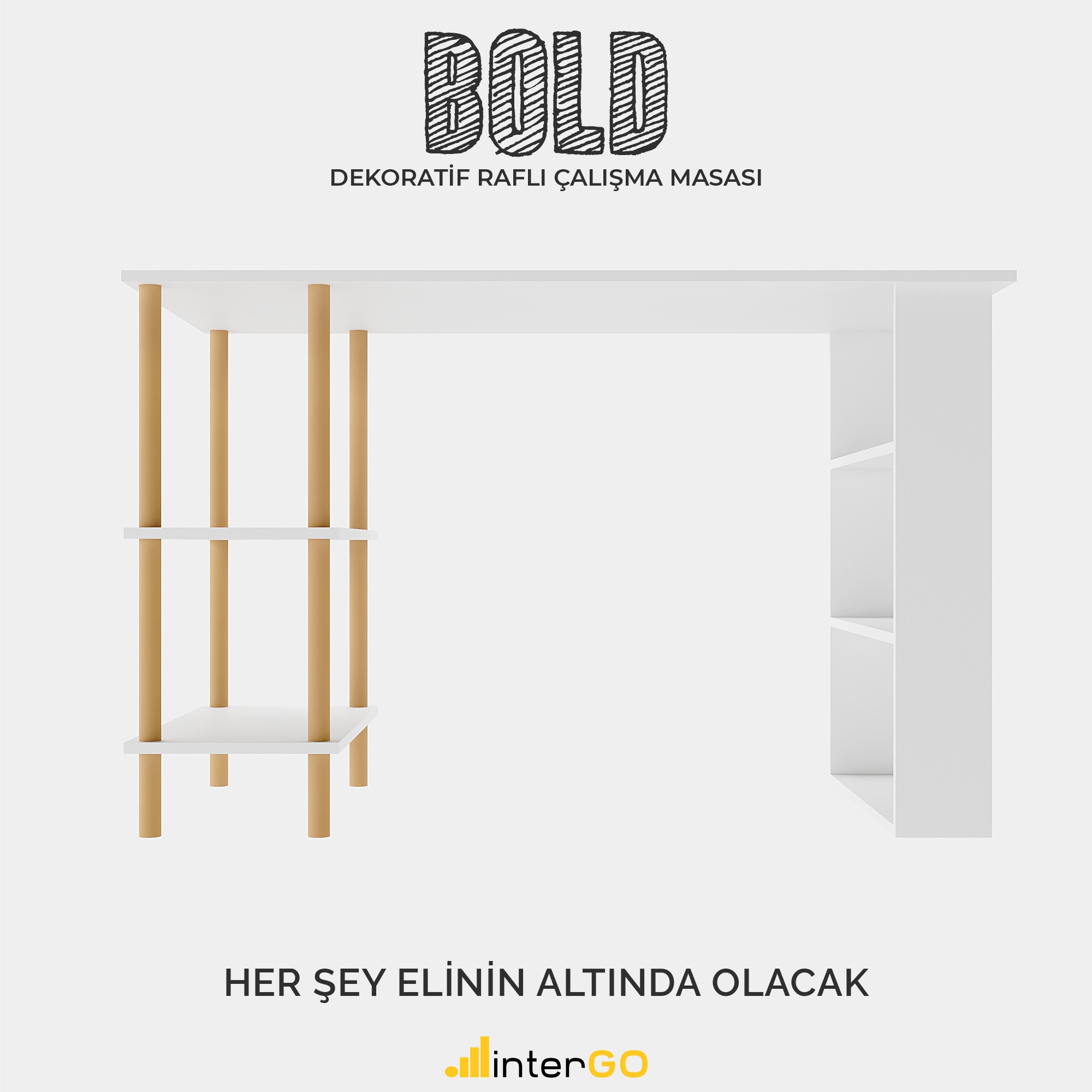 BOLD | Raflı Çalışma Masası - Beyaz