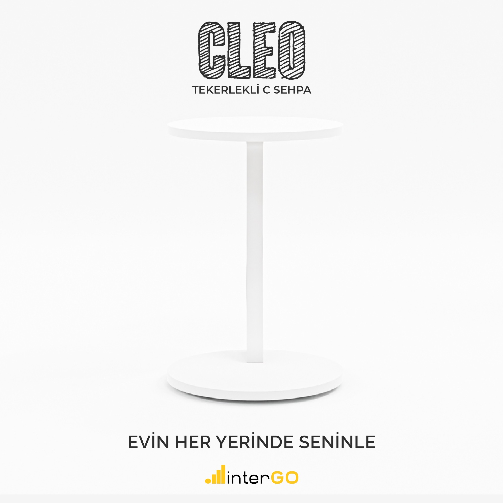 CLEO - Tekerlekli C Yan Sehpa - Beyaz