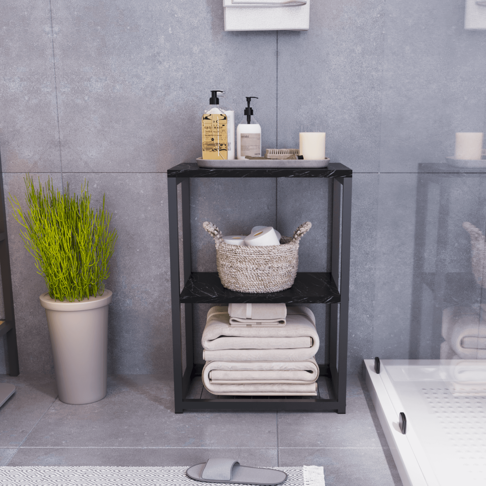 BRİDA | Banyo Dolabı Organizer | Ahşap Raflı - Syh.Mermer