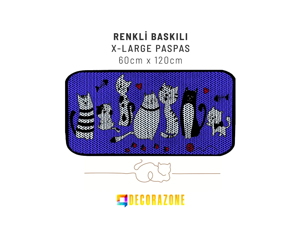 RİGA Baskılı XL Kedi Kumu Paspası | Elekli Kedi Tuvalet Önü Paspası | Renkli Kedi Paspası - BlueLove