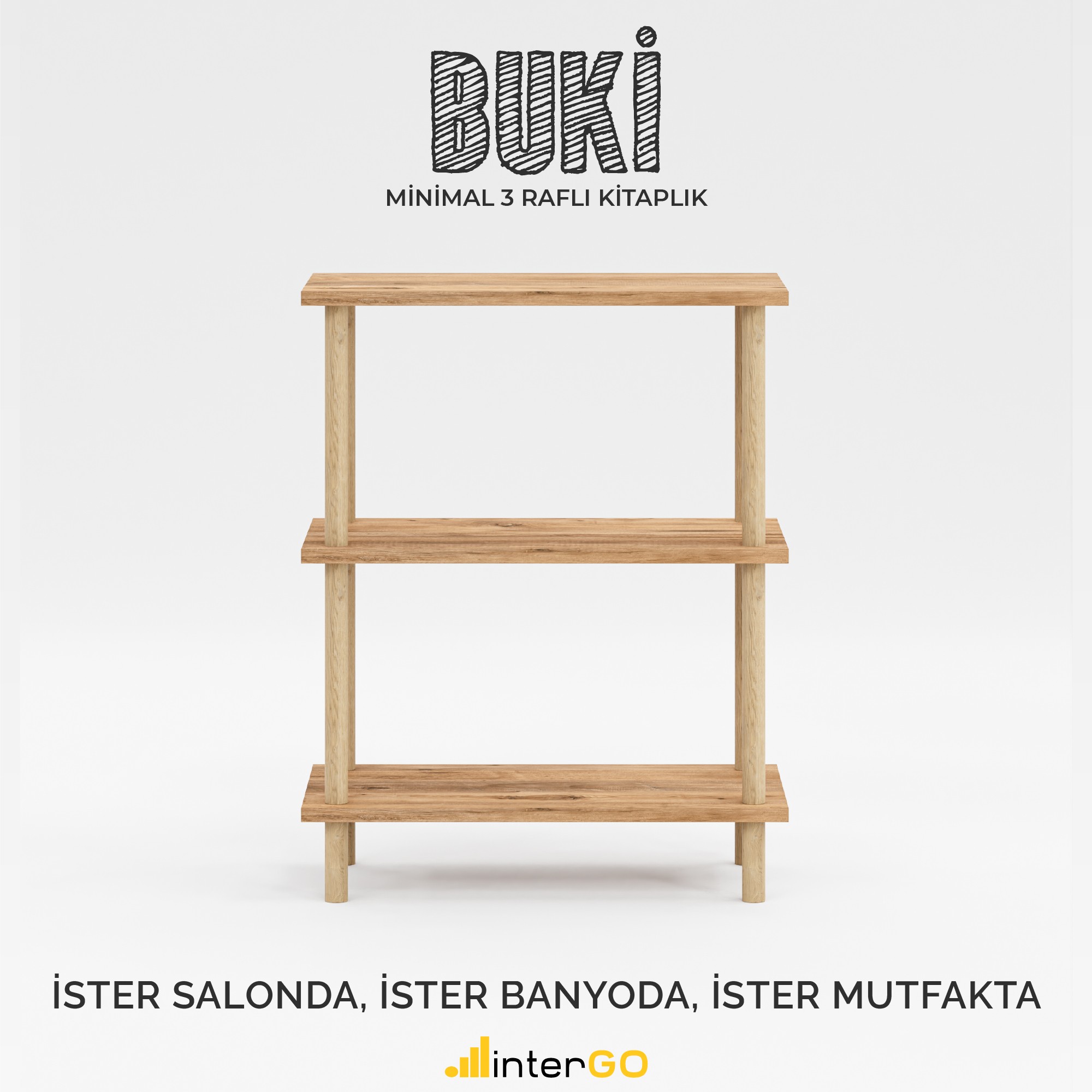 BUKİ | Minimal Kitaplık | 3 Raflı - Organizer