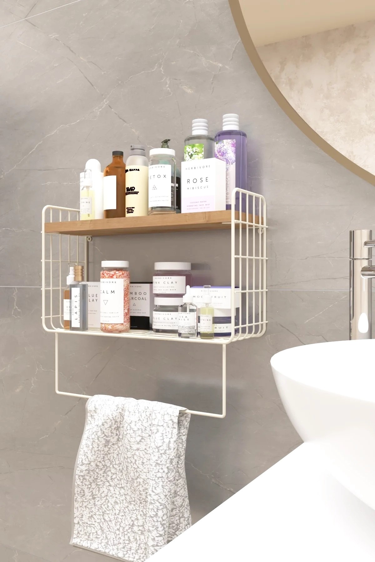 HOLO Metal Mutfak Rafı Banyo Düzenleyici | Havluluk Modern Mutfak Düzenleyici | Ahşap Duvar Rafı