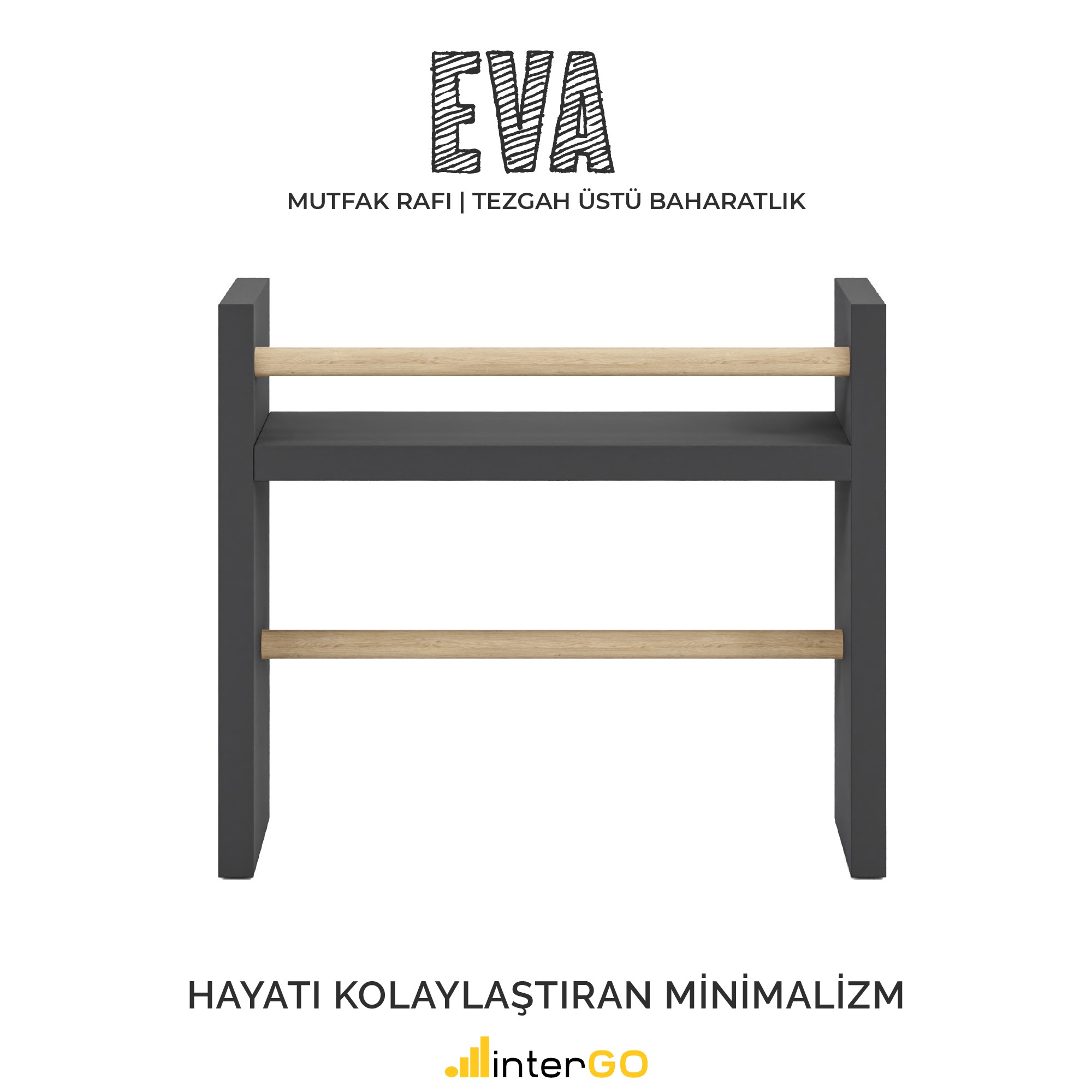 EVA | Mutfak Rafı | Baharatlık | Rulo Havlu Takılabilir | Tezgah Üstü - Antrasit Gri