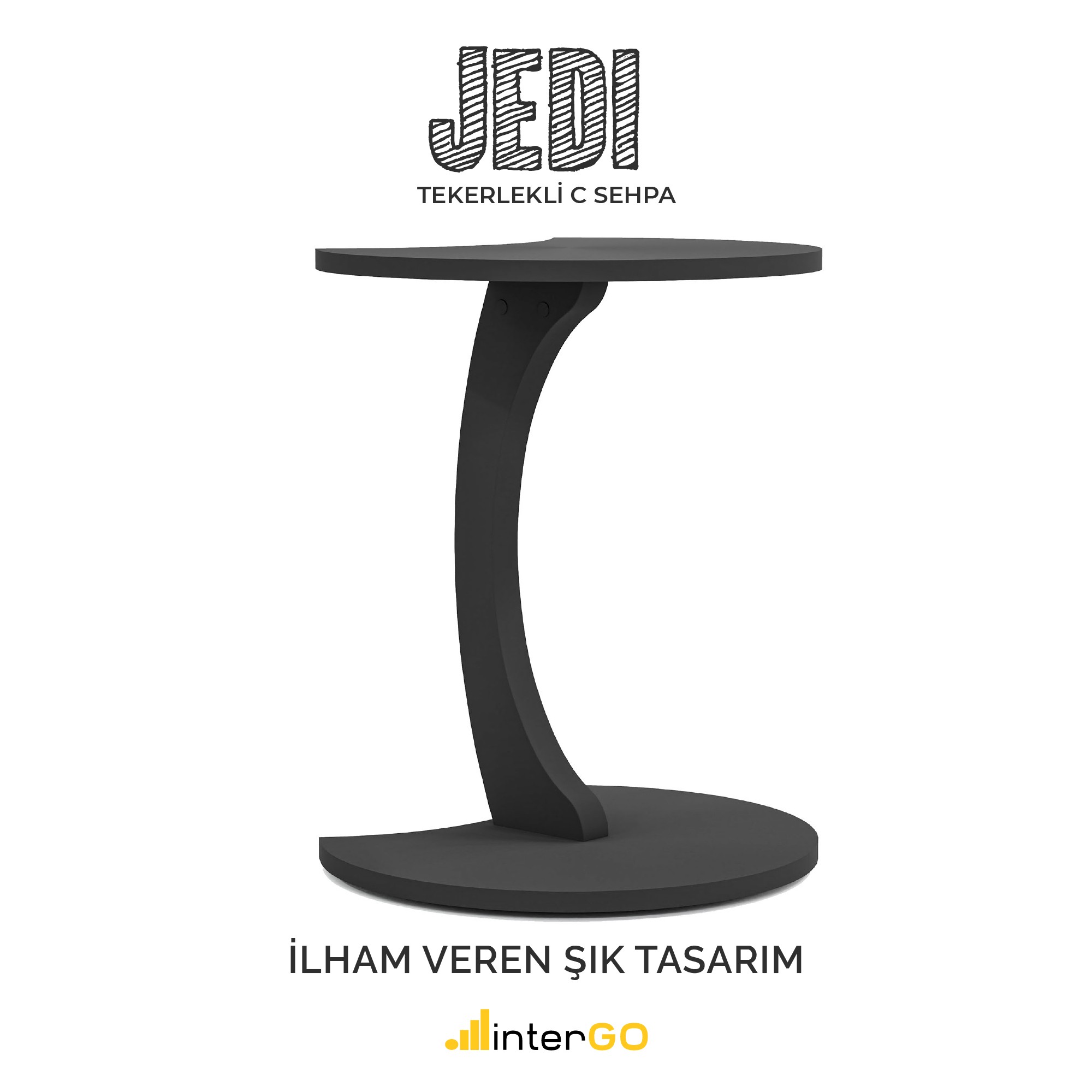 JEDI - Jet Tekerlekli C Sehpa Koltuk Sehpası Yan Sehpa Zigon Sehpa Servis Sehpası - Antrasit Gri