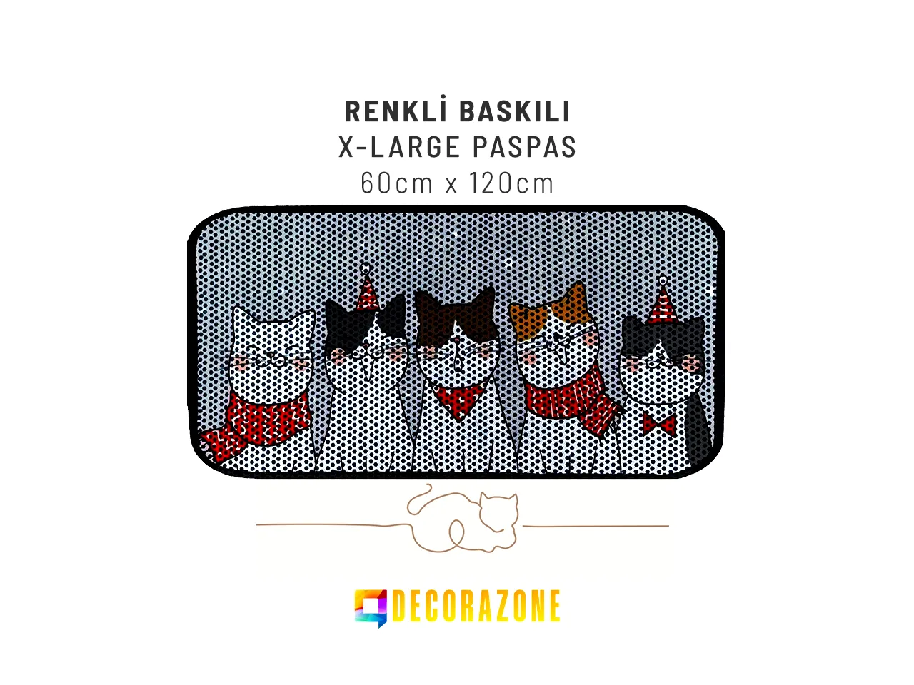 RİGA Baskılı XL Kedi Kumu Paspası | Elekli Kedi Tuvalet Önü Paspası | Renkli Kedi Paspası - Happy