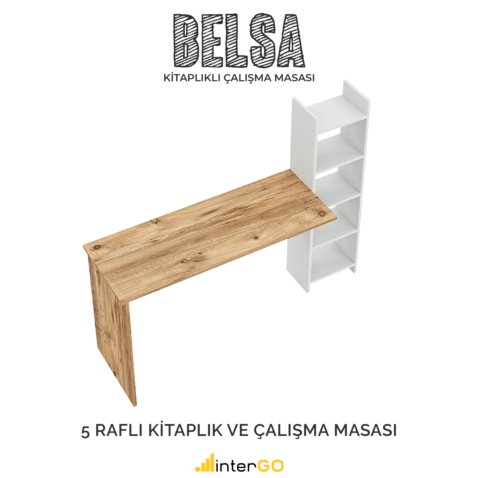 BELSA | Kitaplıklı Çalışma Masası - Atlantik Çam - Beyaz