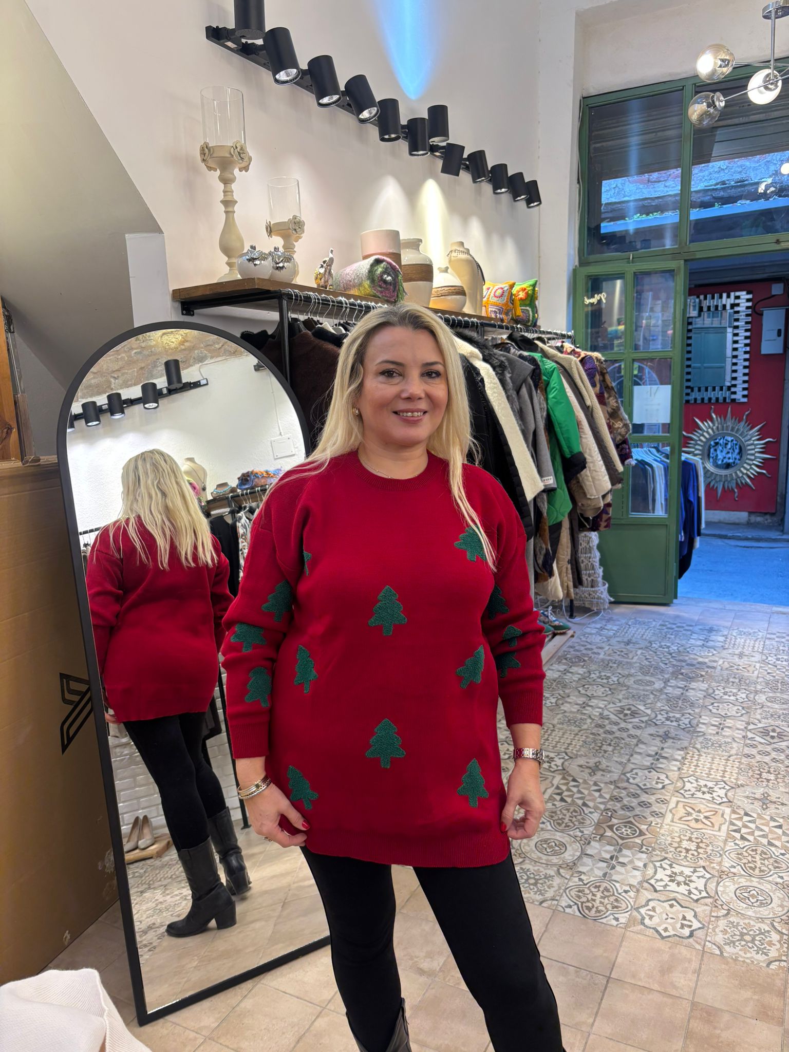 Ağaç Motifli Double Triko