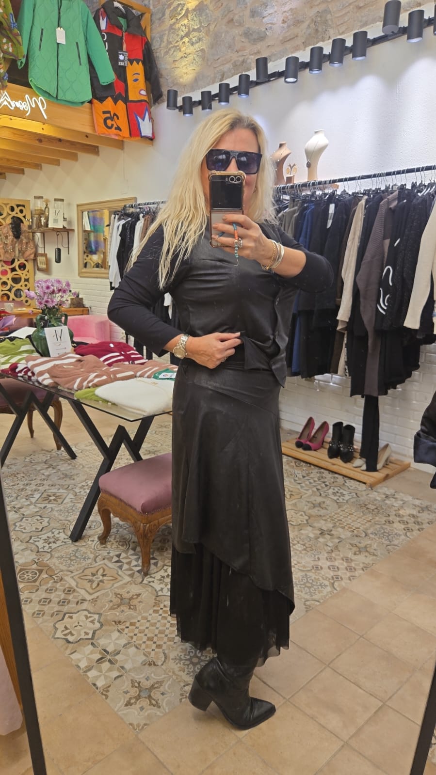 Deri Tül Detaylı Etek 